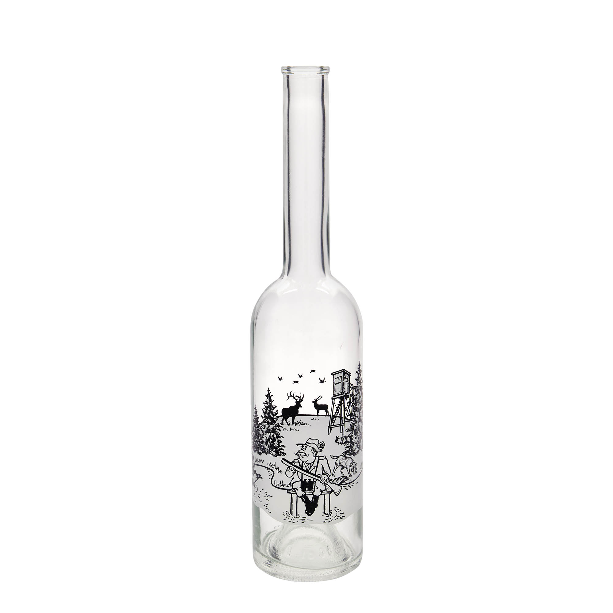 500 ml Cam şişe 'Opera', Motif: Avcı, Ağız: Mantar