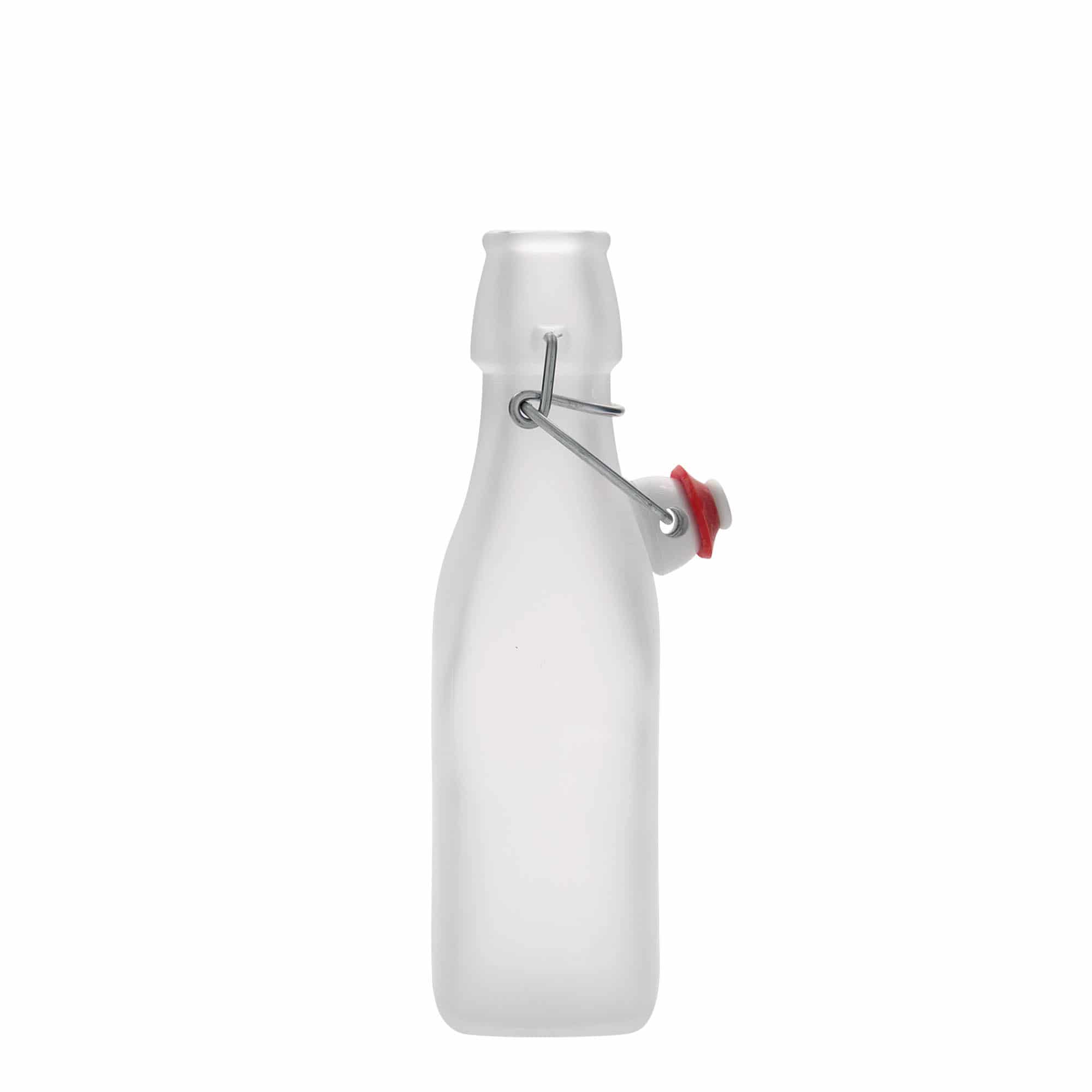 250 ml cam şişe 'Swing, kare, beyaz, ağız: mandallı kapak