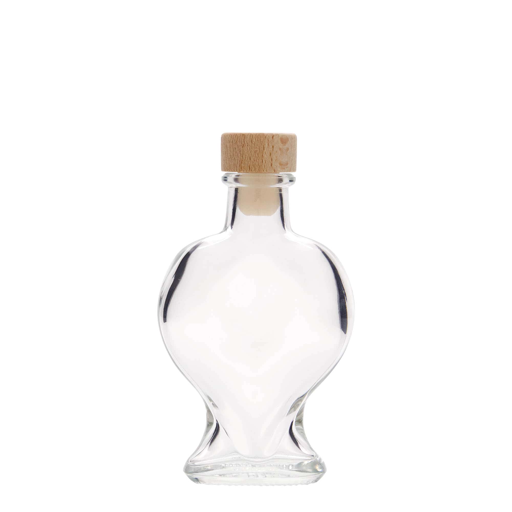 100 ml Cam şişe 'Kalp', Ağız: Mantar