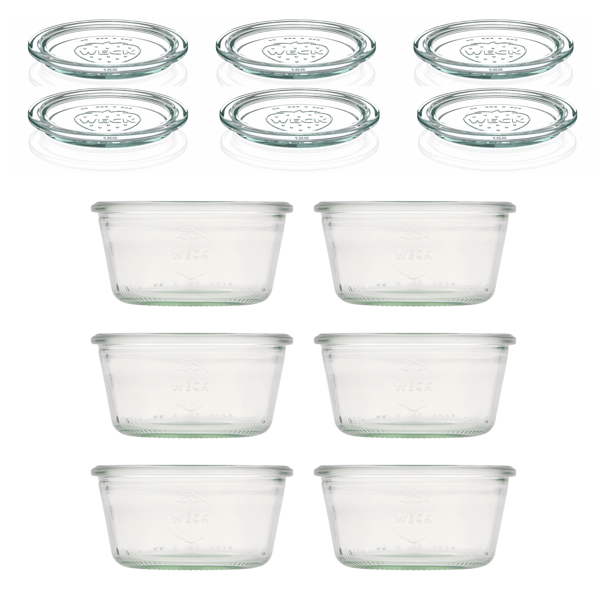6x 290 ml yassı WECK kavanoz cam kapaklı RR 100