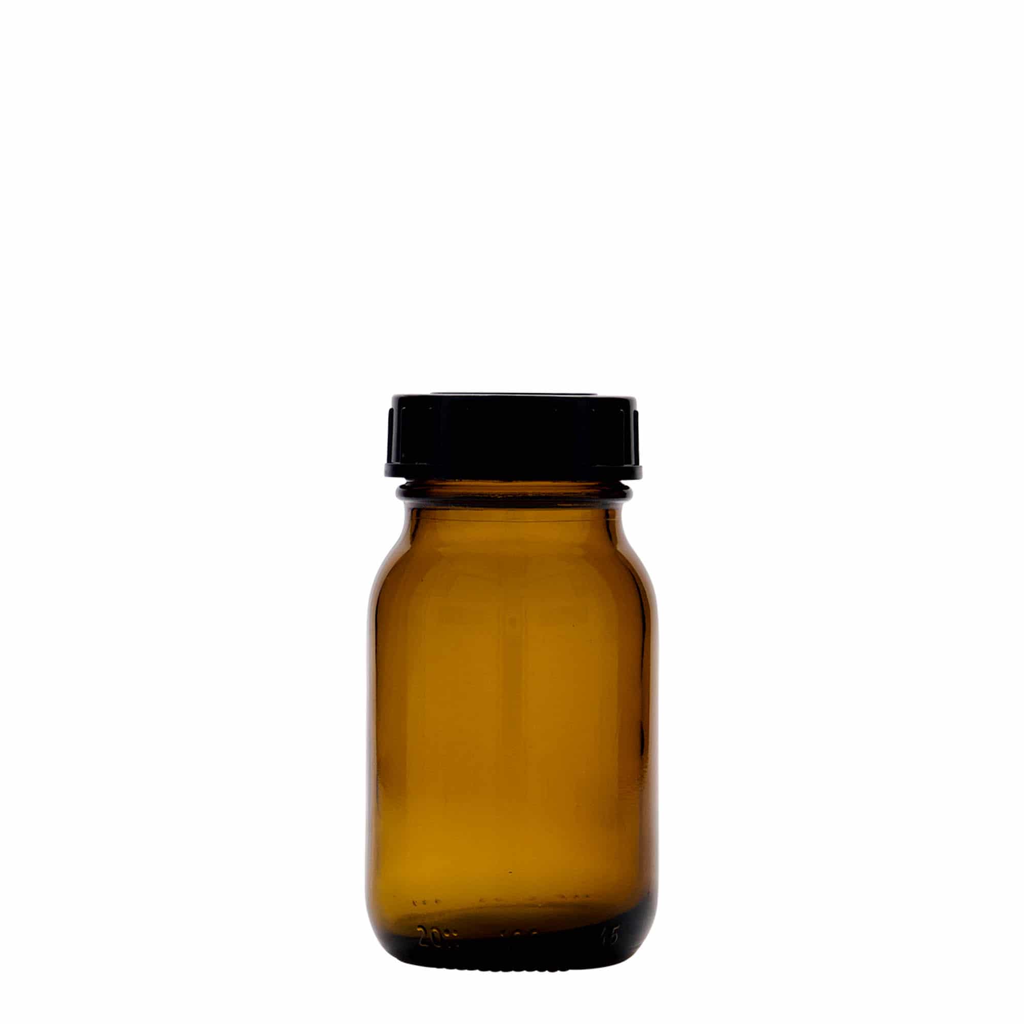 100 ml geniş ağızlı cam, kahverengi, ağız çapı: DIN 40