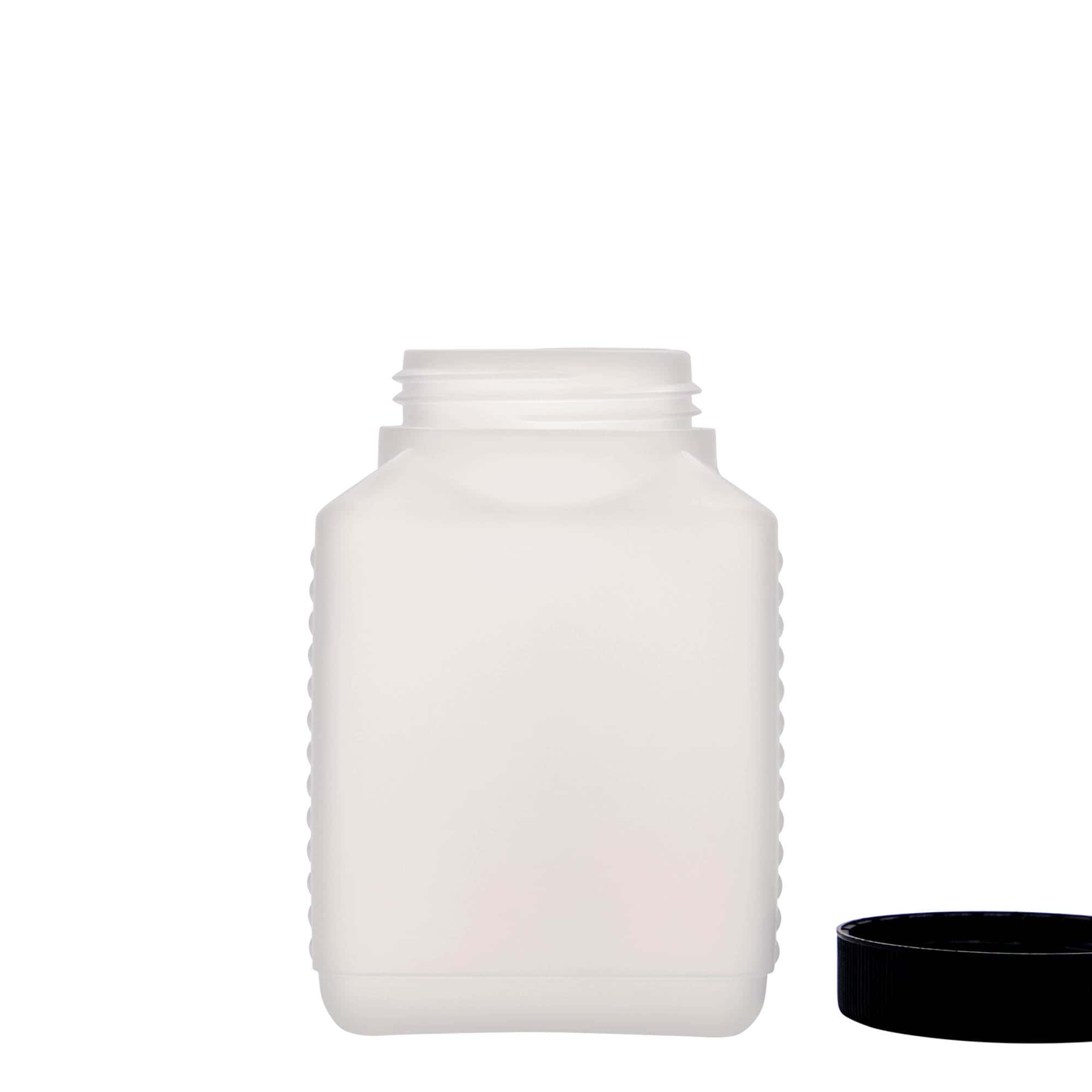 500 ml geniş ağızlı şişe, dikdörtgen, HDPE plastik, doğal, ağız çapı: DIN 60 EPE