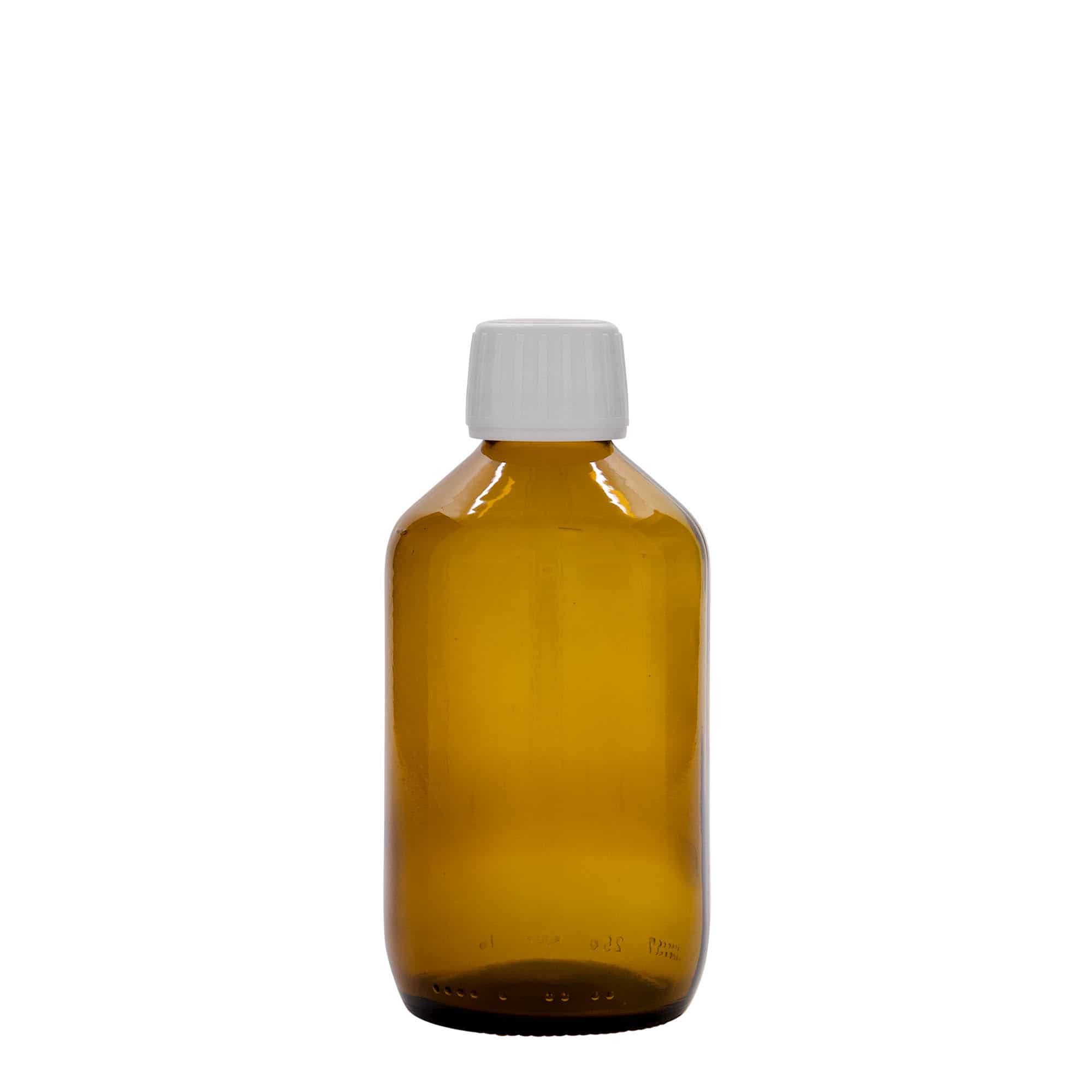 250 ml tıbbi şişe, kahverengi, cam, ağız: PP 28