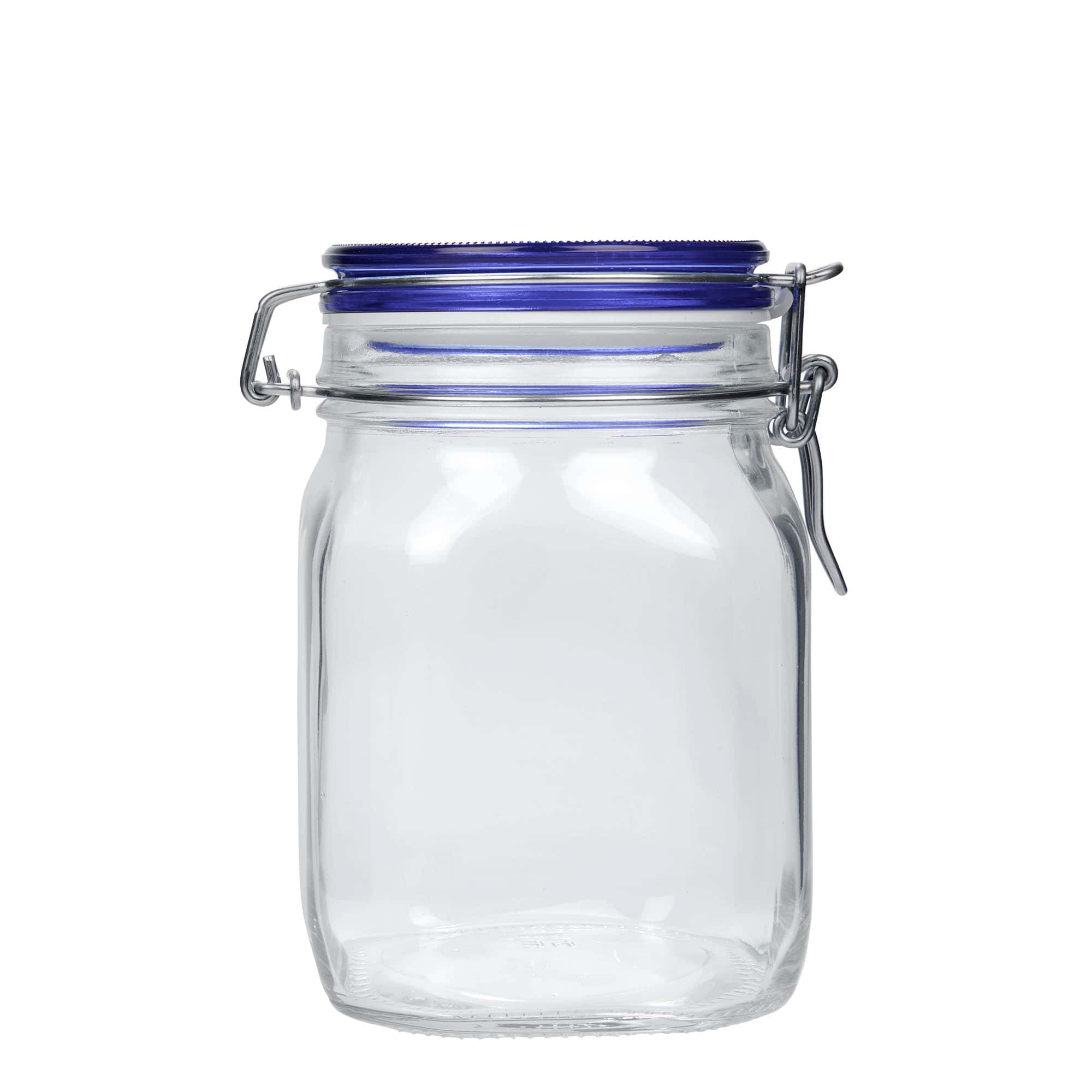 1.000 ml Tel Mandallı Kavanoz 'Fido' Mavi Kapak, kare, Ağız: Tel Mandallı Kapak 1.000 ml Tel Mandallı Kavanoz 'Fido' Mavi Kapak, kare, Ağız: Tel Mandallı Kapak
