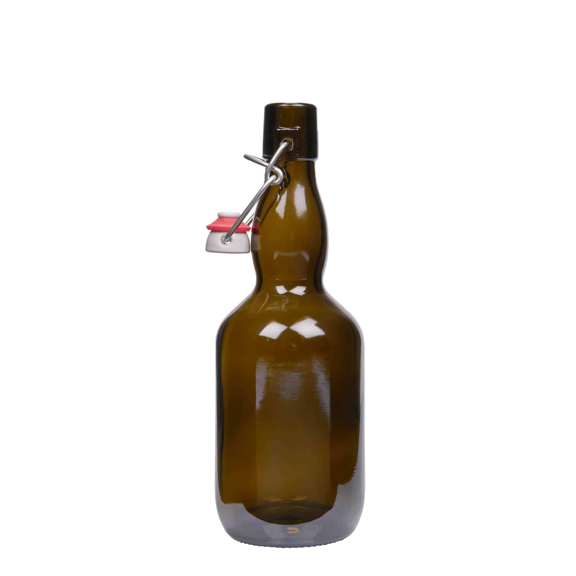 500 ml Bira şişesi boğazlı, cam, antik yeşil, ağız: mandallı kapak