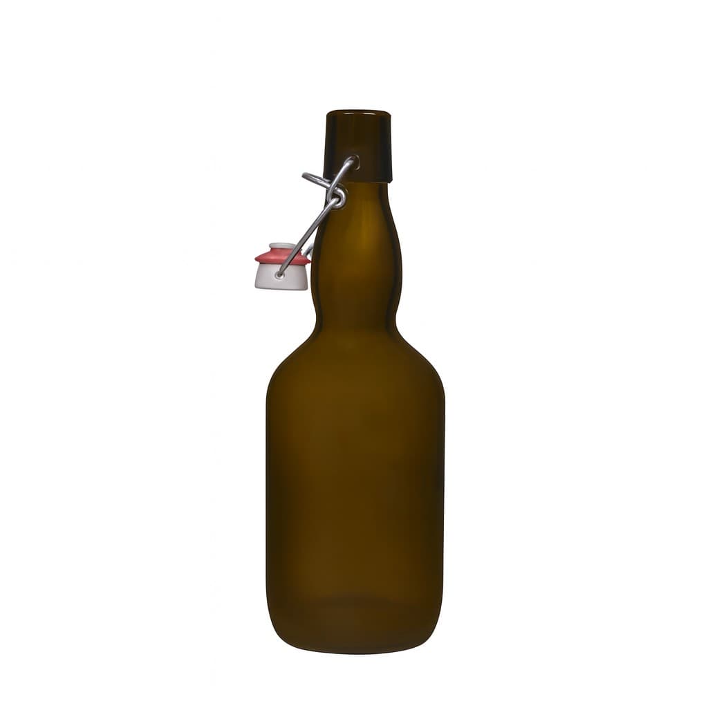 500 ml Bira şişesi boğazlı, cam, antik yeşil, ağız: mandallı kapak