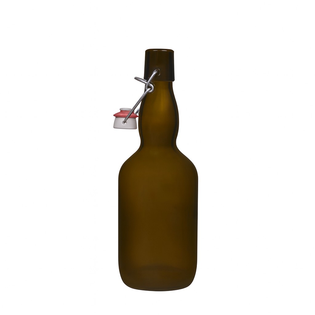 500 ml Bira şişesi boğazlı, cam, antik yeşil, ağız: mandallı kapak