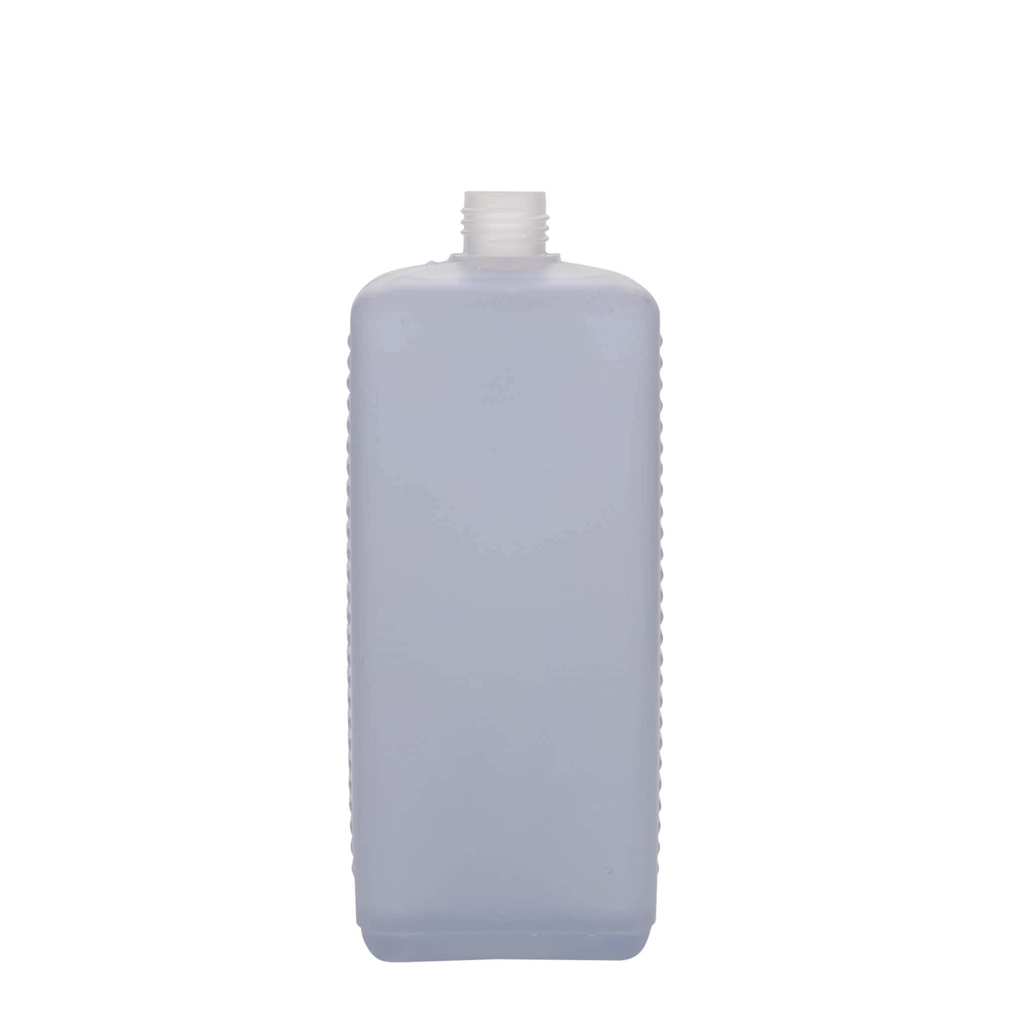 1.000 ml Kanister şişe, dikdörtgen, HDPE plastik, doğal, ağız: DIN 25 EPE