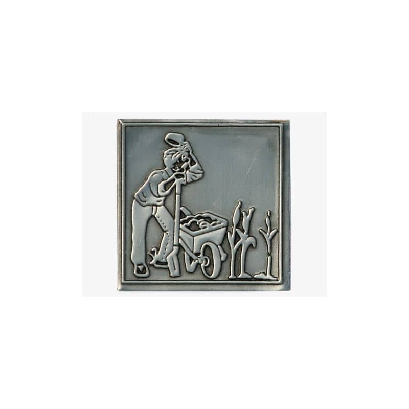 Kalay etiketi 'Bahçıvan', kare, metal, gümüş