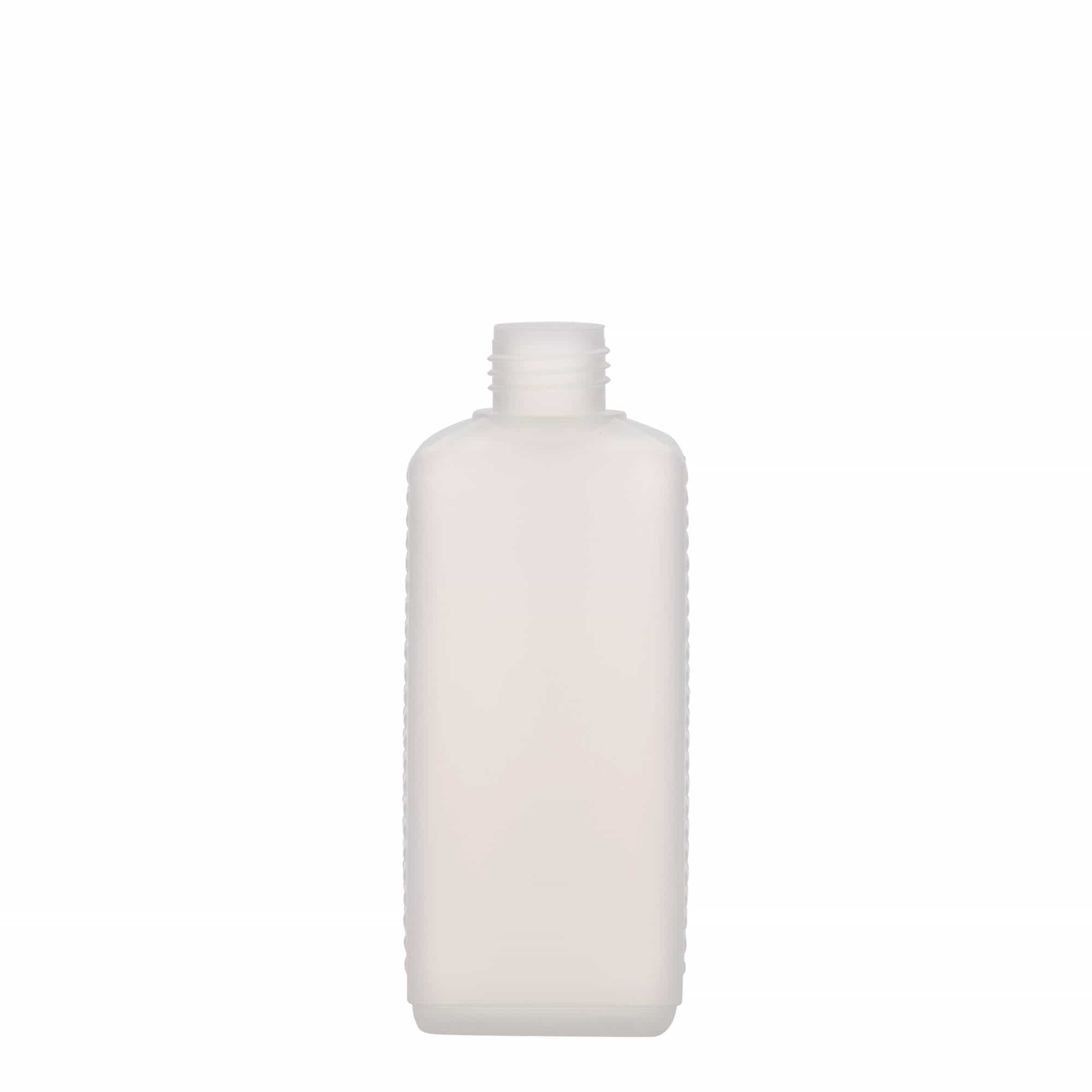 250 ml Kanister şişesi, dikdörtgen, HDPE plastik, doğal, ağız: DIN 25 EPE