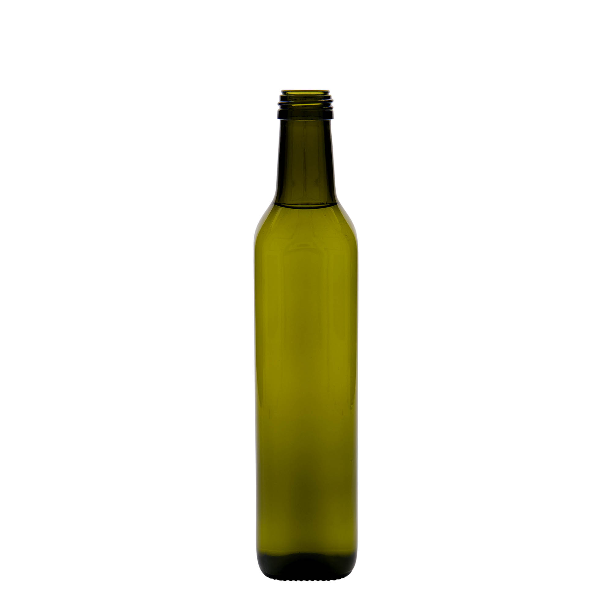 500 ml Cam Şişe 'Marasca', kare, antik yeşil, Ağız: PP 31,5