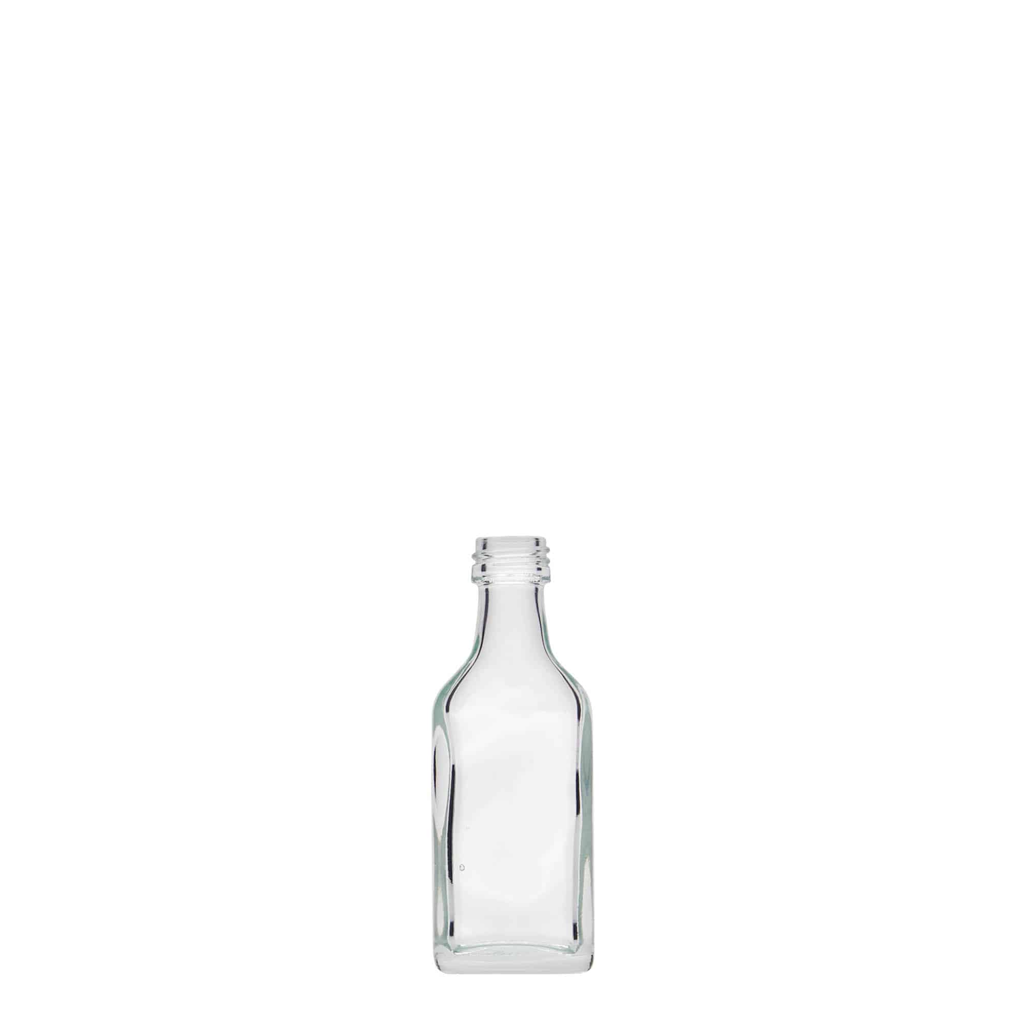 20 ml cep şişesi, dikdörtgen, cam, ağız: PP 18 20 ml cep şişesi, dikdörtgen, cam, ağız: PP 18