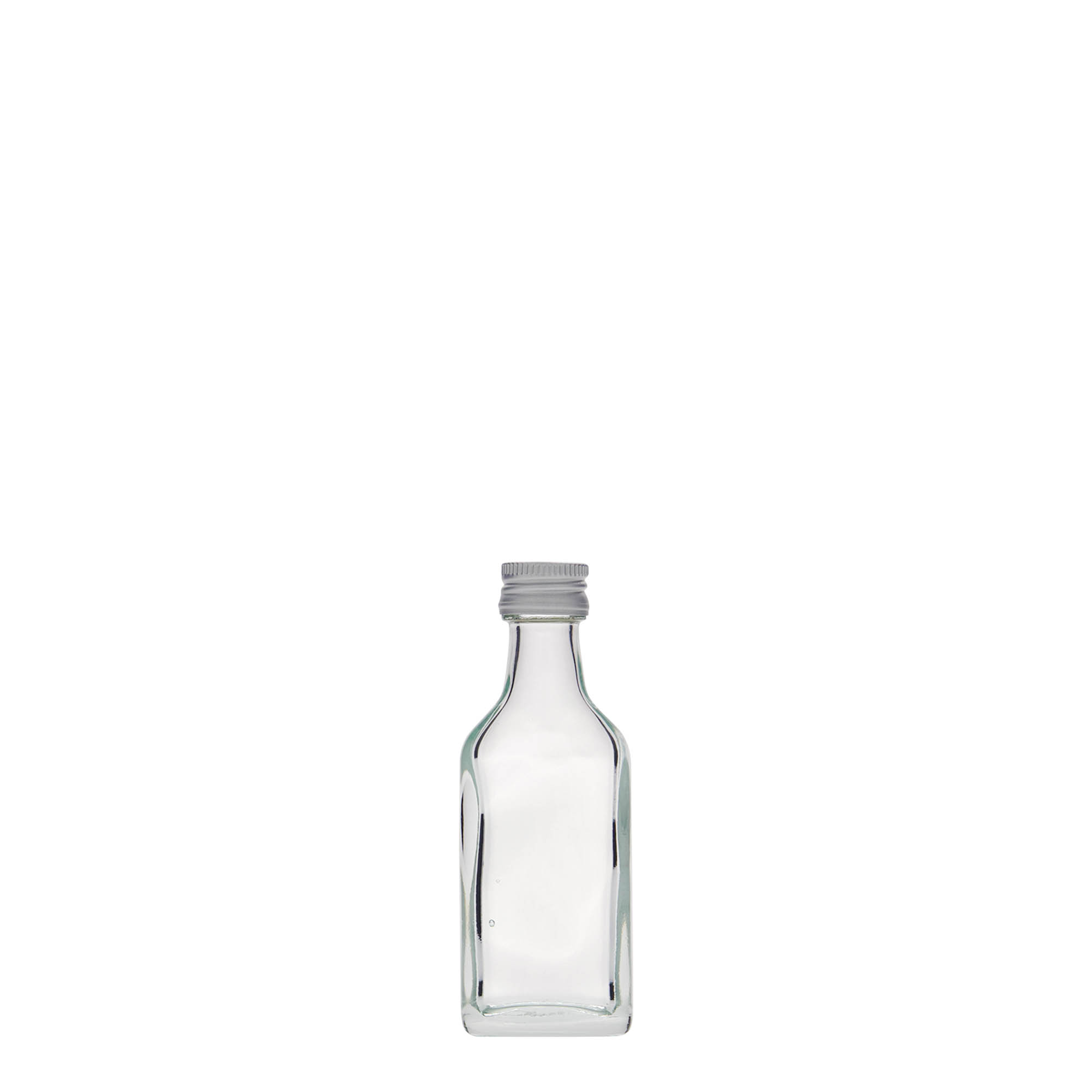 20 ml cep şişesi, dikdörtgen, cam, ağız: PP 18 20 ml cep şişesi, dikdörtgen, cam, ağız: PP 18