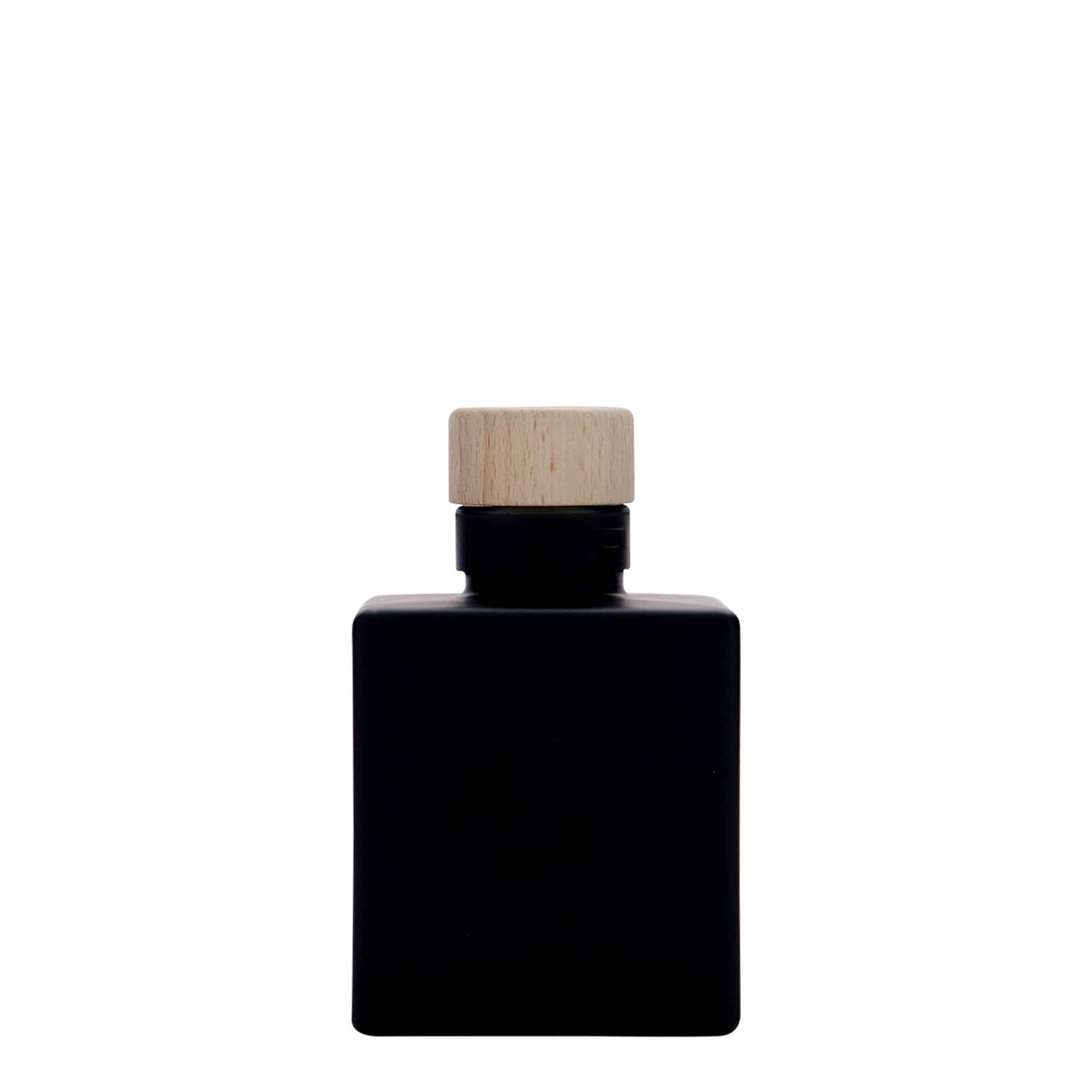 100 ml Cam şişe 'Cube', kare, siyah, ağız: Mantar