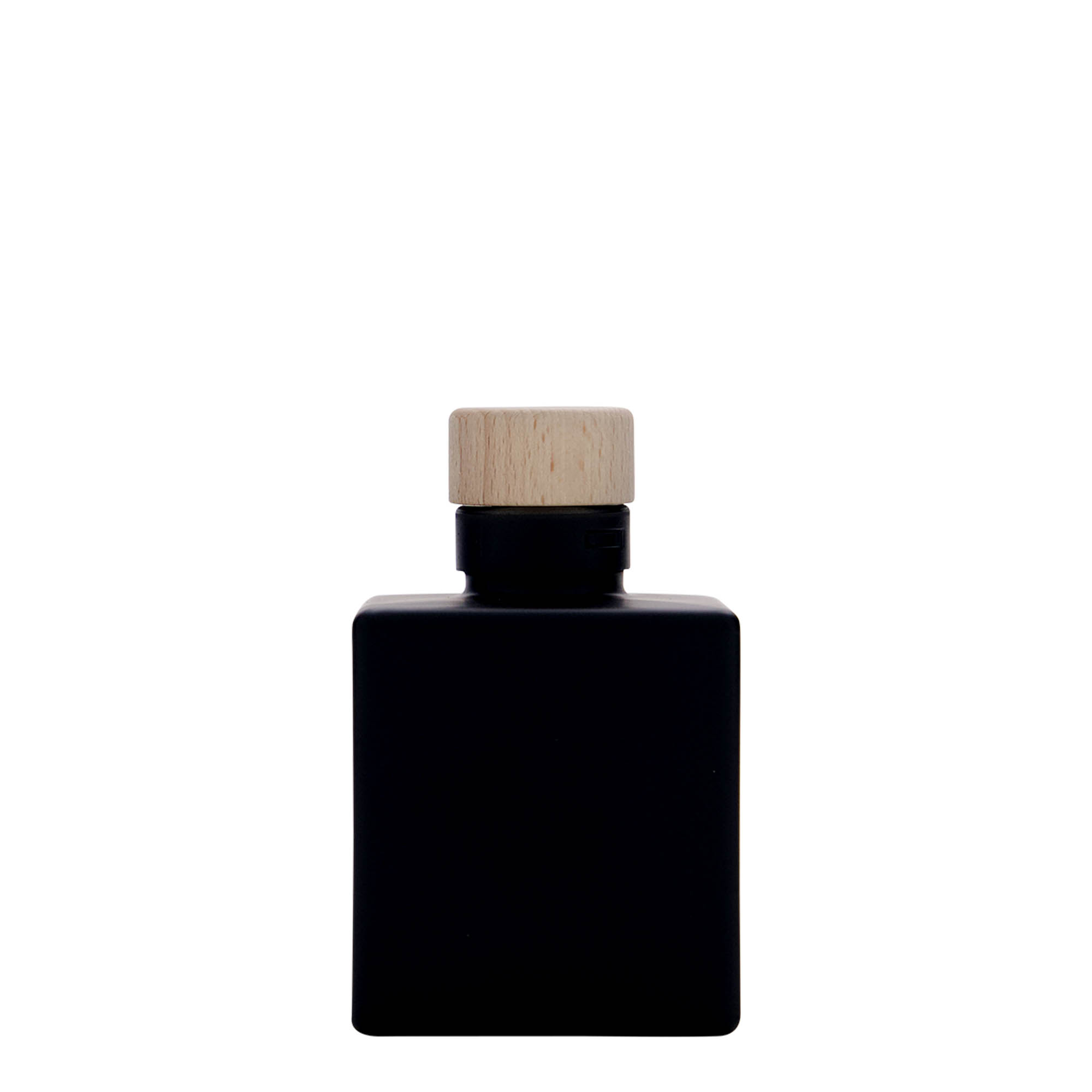 100 ml Cam şişe 'Cube', kare, siyah, ağız: Mantar