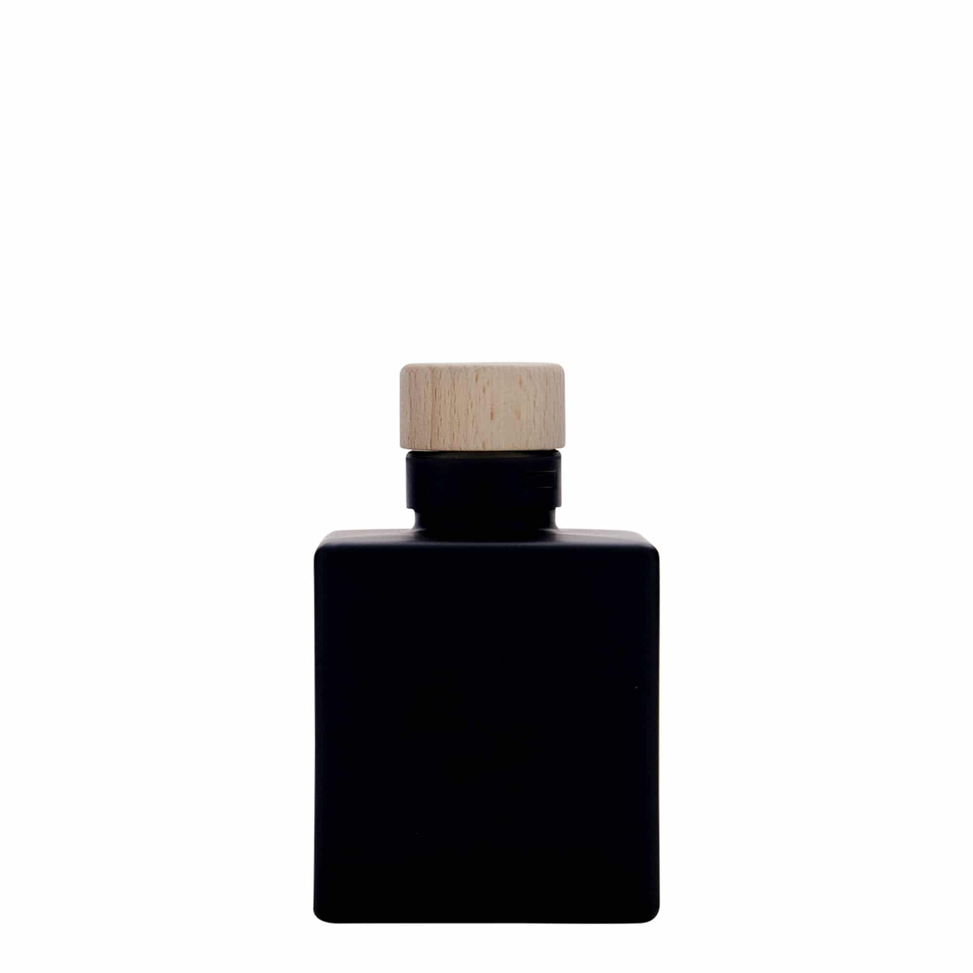 100 ml Cam şişe 'Cube', kare, siyah, ağız: Mantar