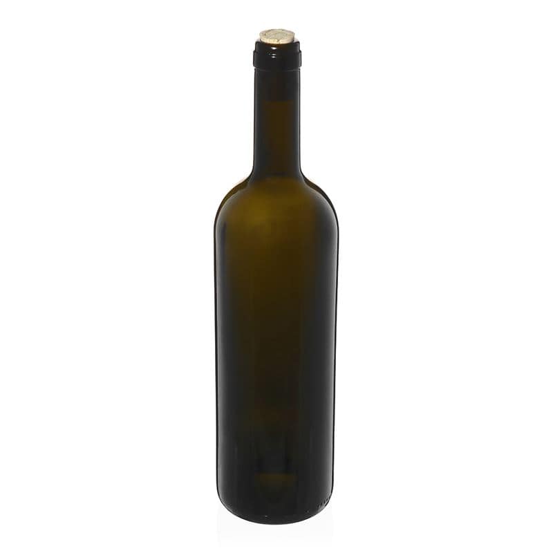 750 ml Şarap Şişesi 'Golia', antik yeşil, Ağız: Mantar