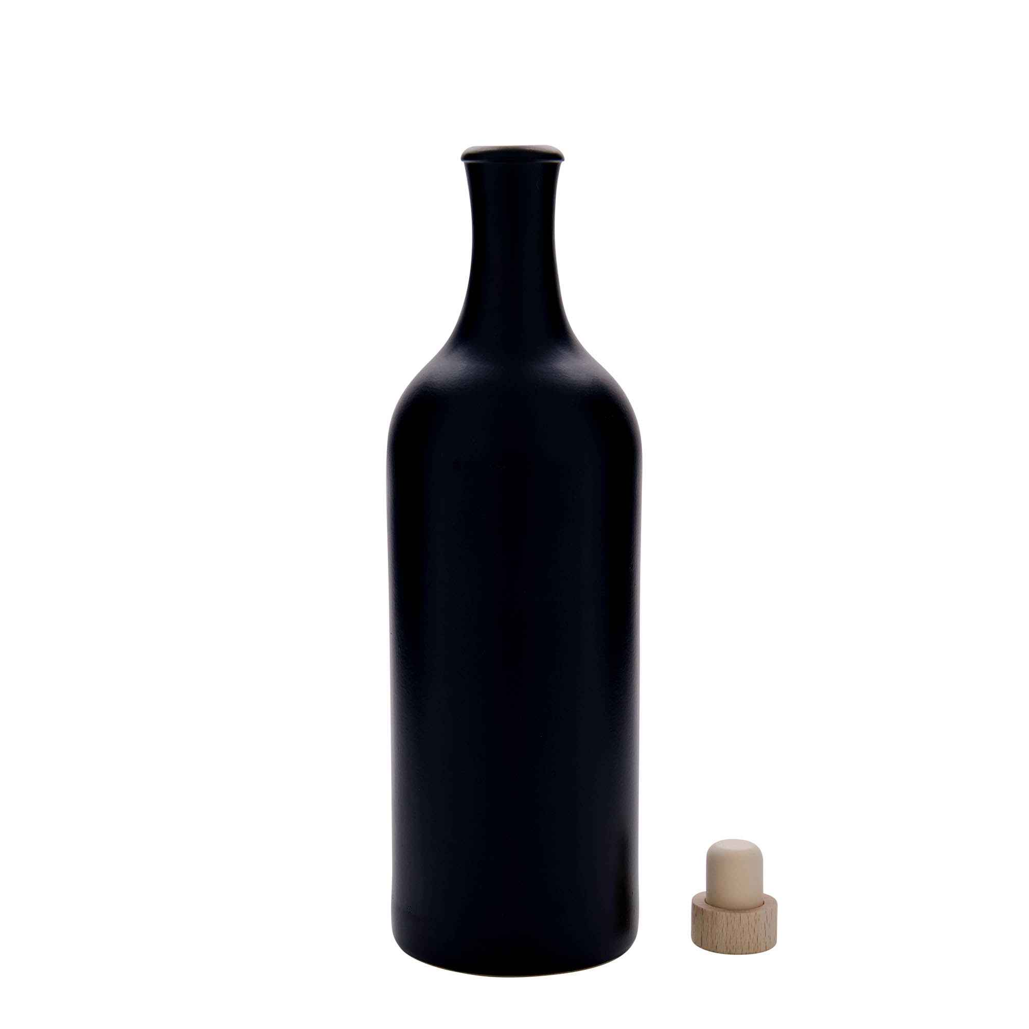750 ml Uzun Boyunlu Toprak Sürahi, Taş Toprak, siyah, Ağız: Mantar