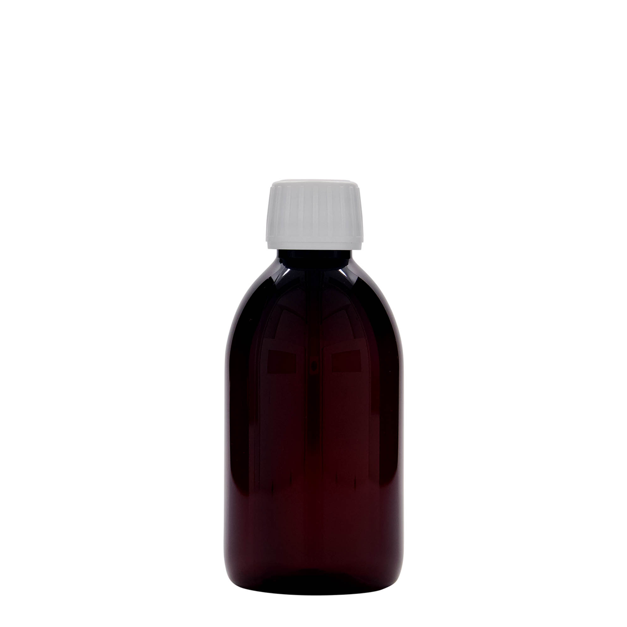 250 ml PET tıbbi şişe, kahverengi, plastik, ağız: PP 28