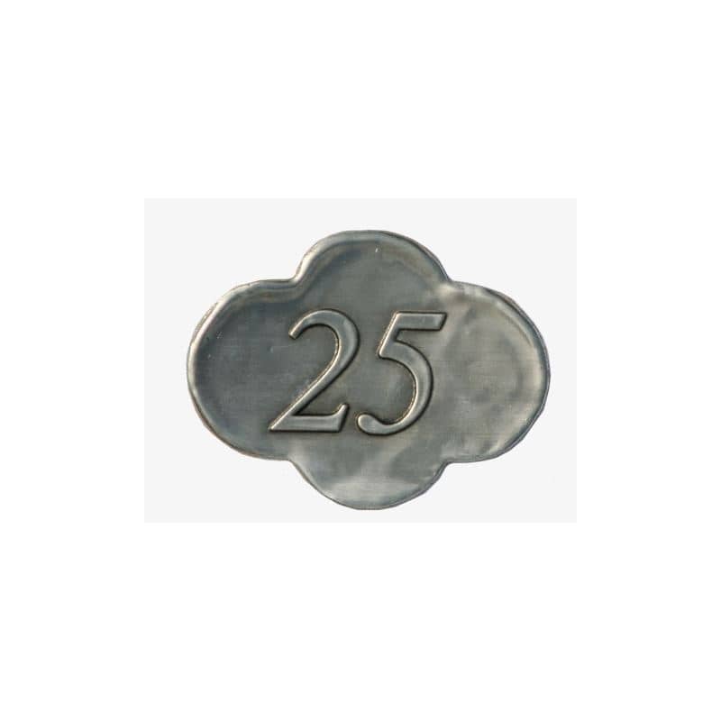 Kalay etiketi '25', metal, gümüş Kalay etiketi '25', metal, gümüş