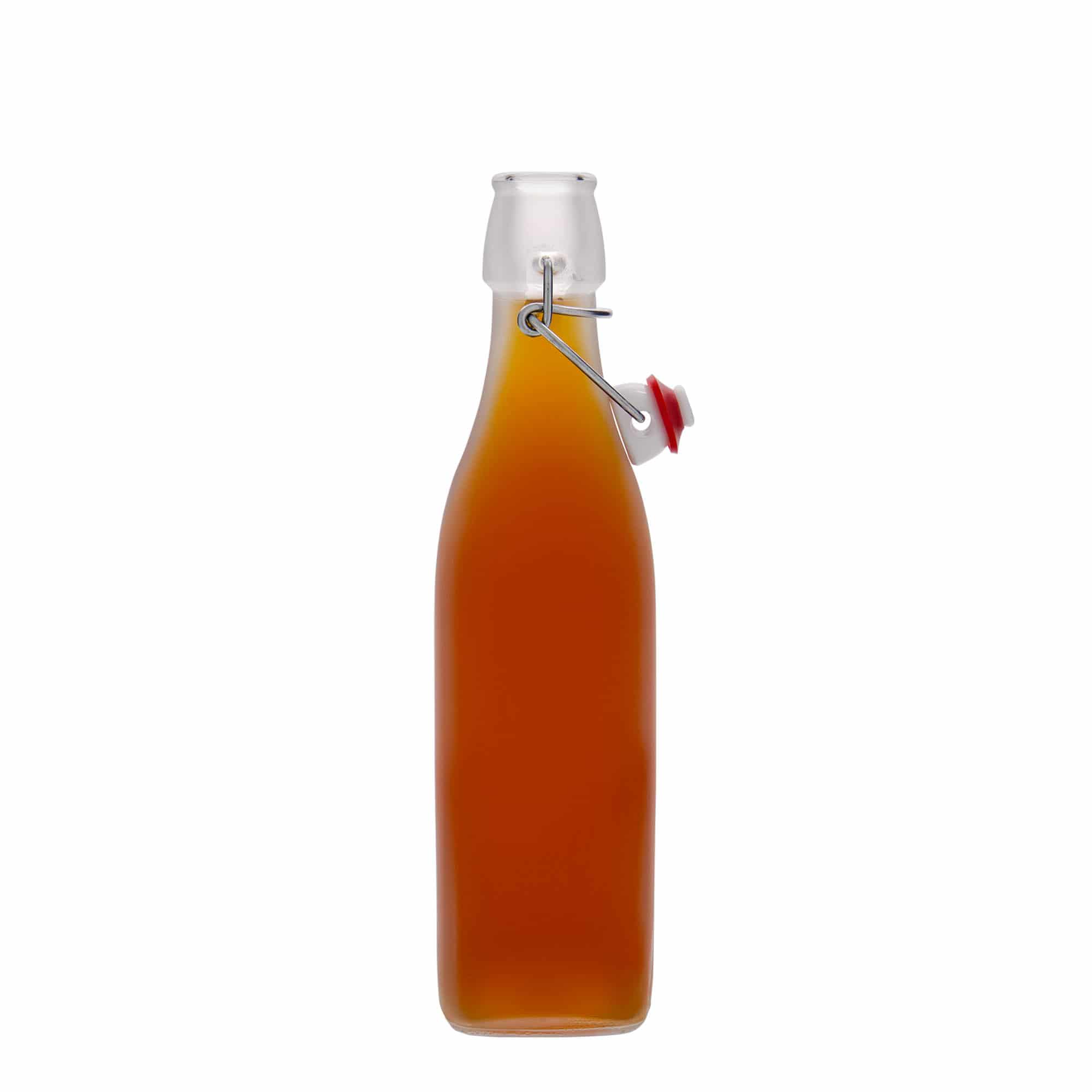 500 ml Cam Şişe 'Swing, kare, beyaz, Ağız: Mandallı kapak