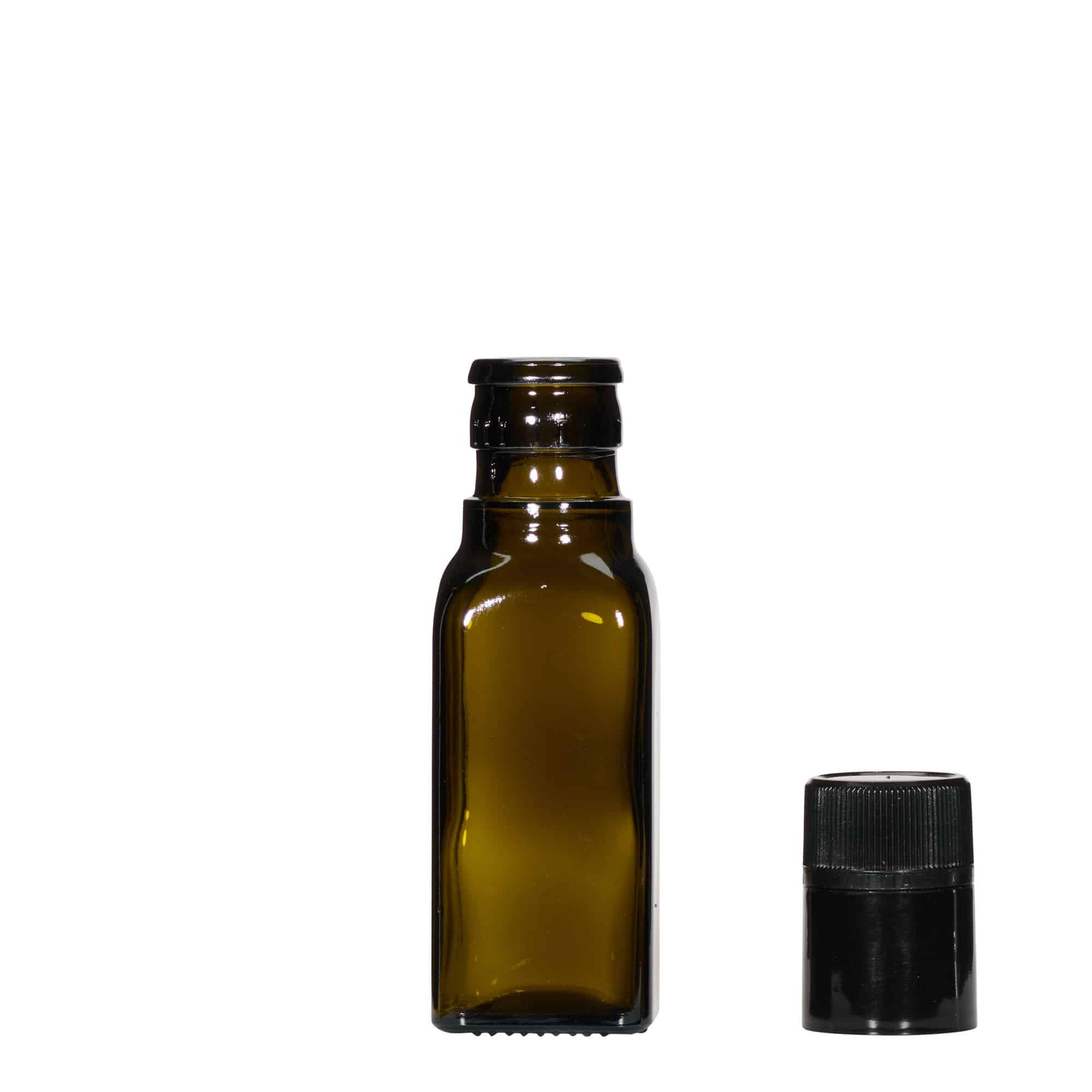 100 ml Sirke-/Yağ Şişesi 'Quadra', Cam, kare, antik yeşil, Ağız: DOP