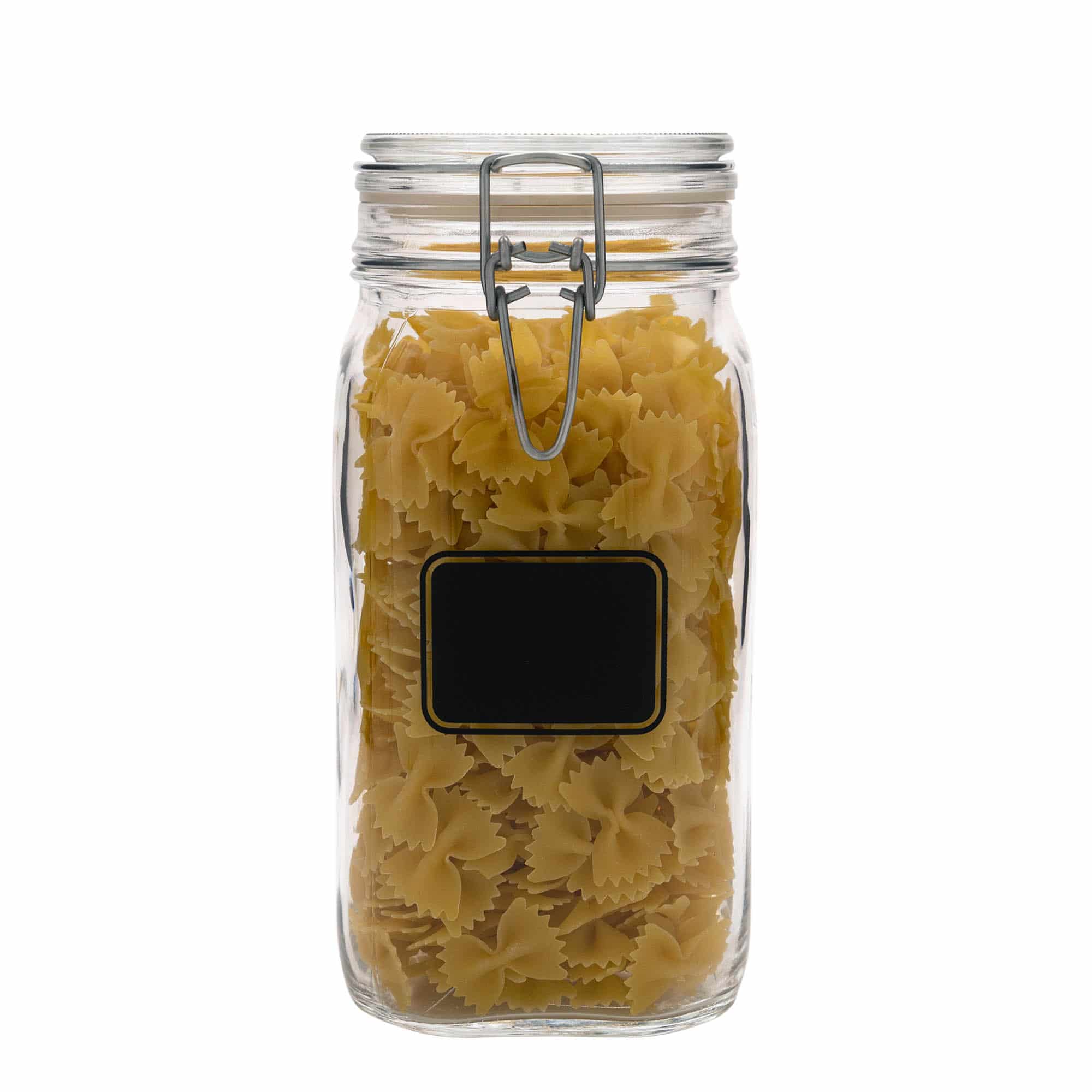 1.500 ml Tel kapaklı kavanoz 'Fido', Motif: Etiket alanı, kare, Ağzı: Tel kapaklı kapatma
