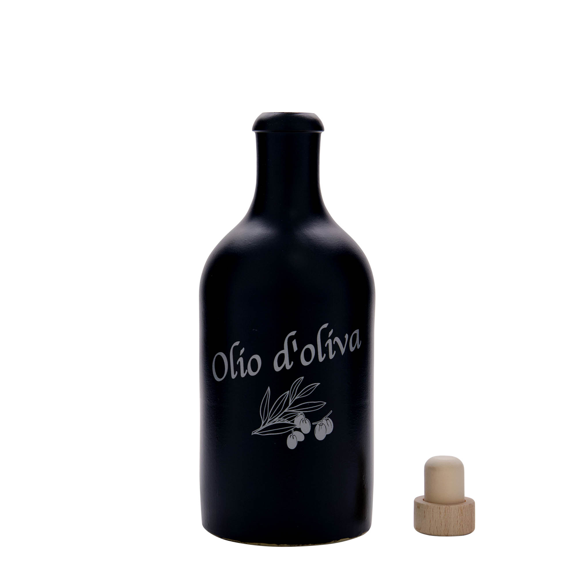 500 ml Toprak Sürahi, Motif: Zeytinyağı, Taş Seramik, siyah, Ağız: Mantar