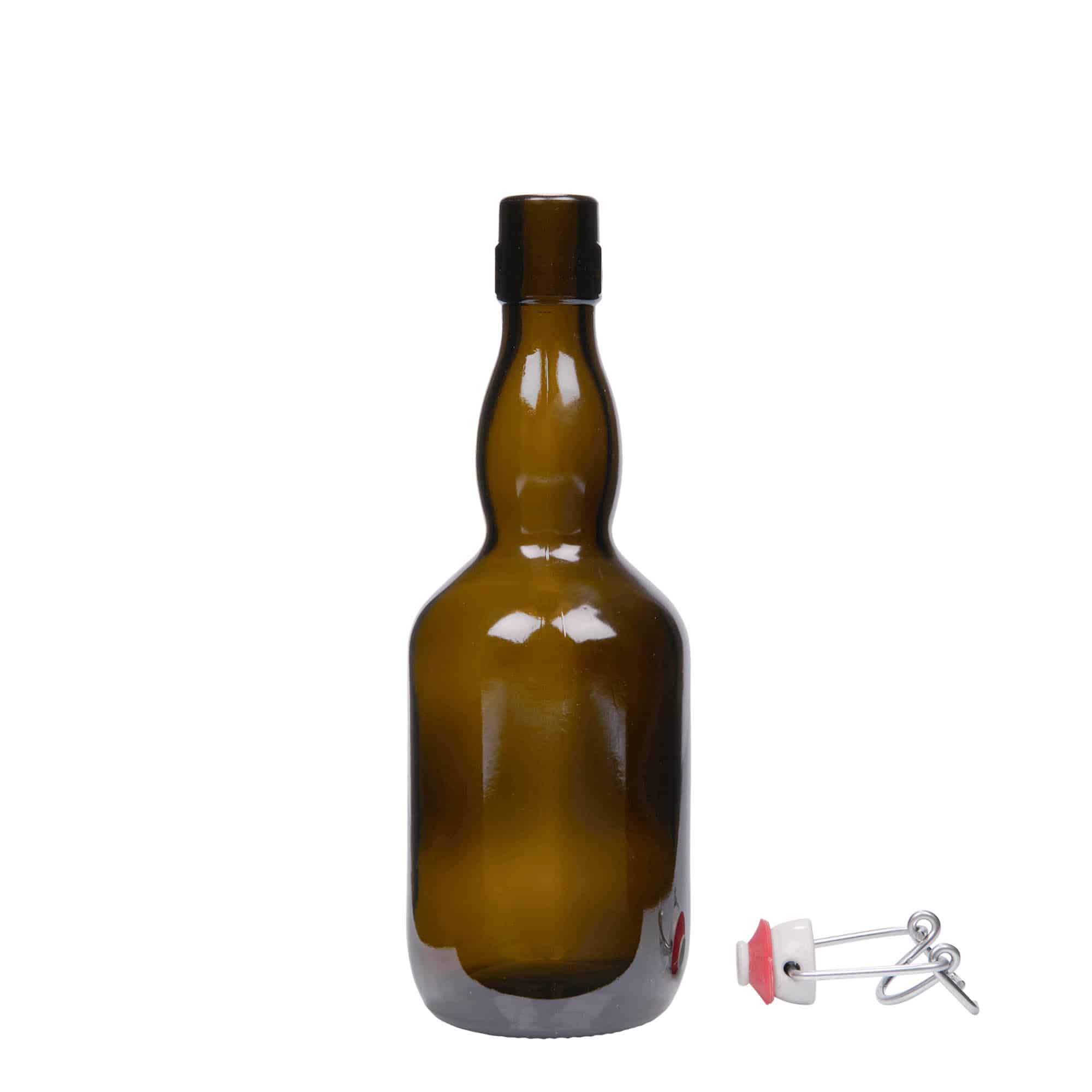 500 ml Bira şişesi boğazlı, cam, antik yeşil, ağız: mandallı kapak