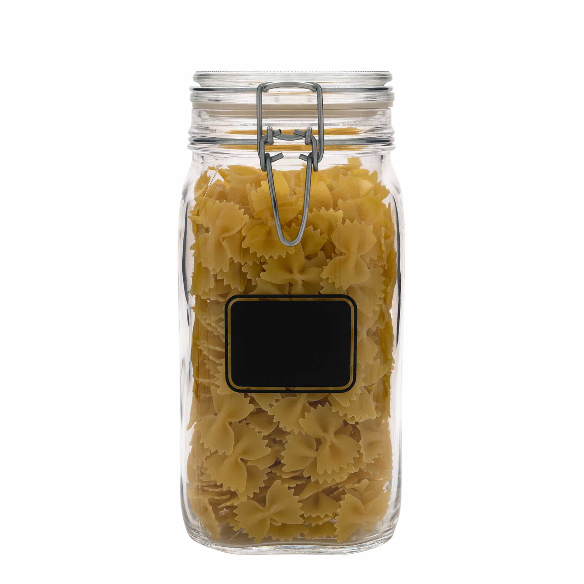 1.500 ml Tel kapaklı kavanoz 'Fido', Motif: Etiket alanı, kare, Ağzı: Tel kapaklı kapatma