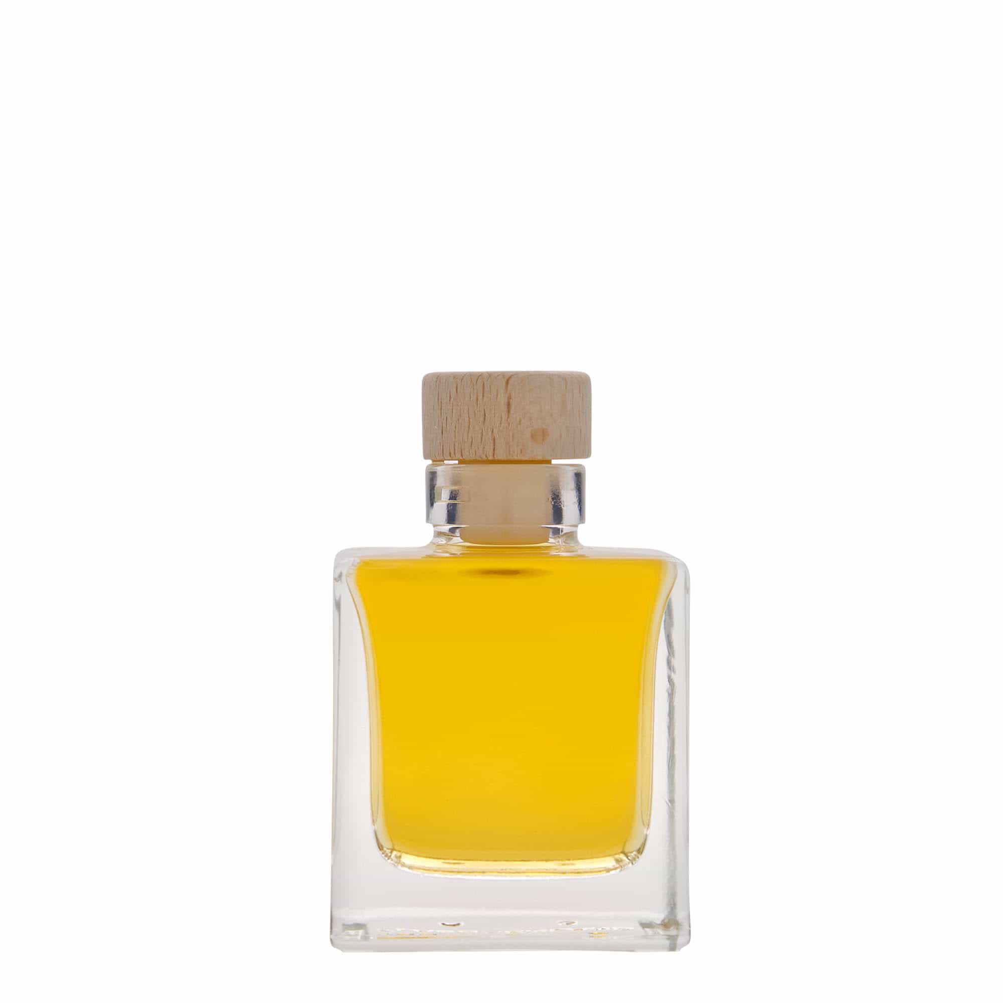100 ml Cam şişe 'Cube', kare, ağız: mantar