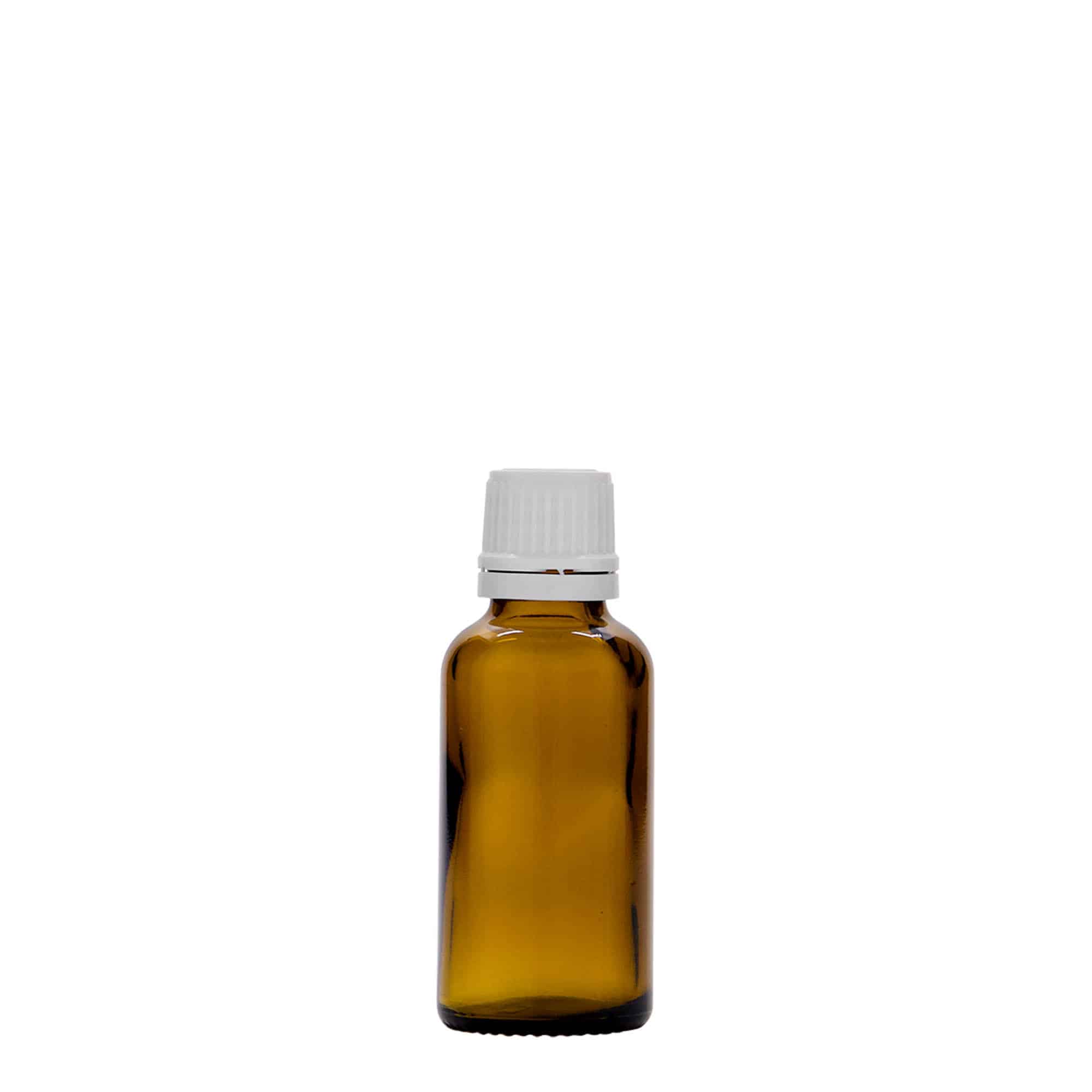 30 ml tıbbi şişe, cam, kahverengi, ağız: DIN 18