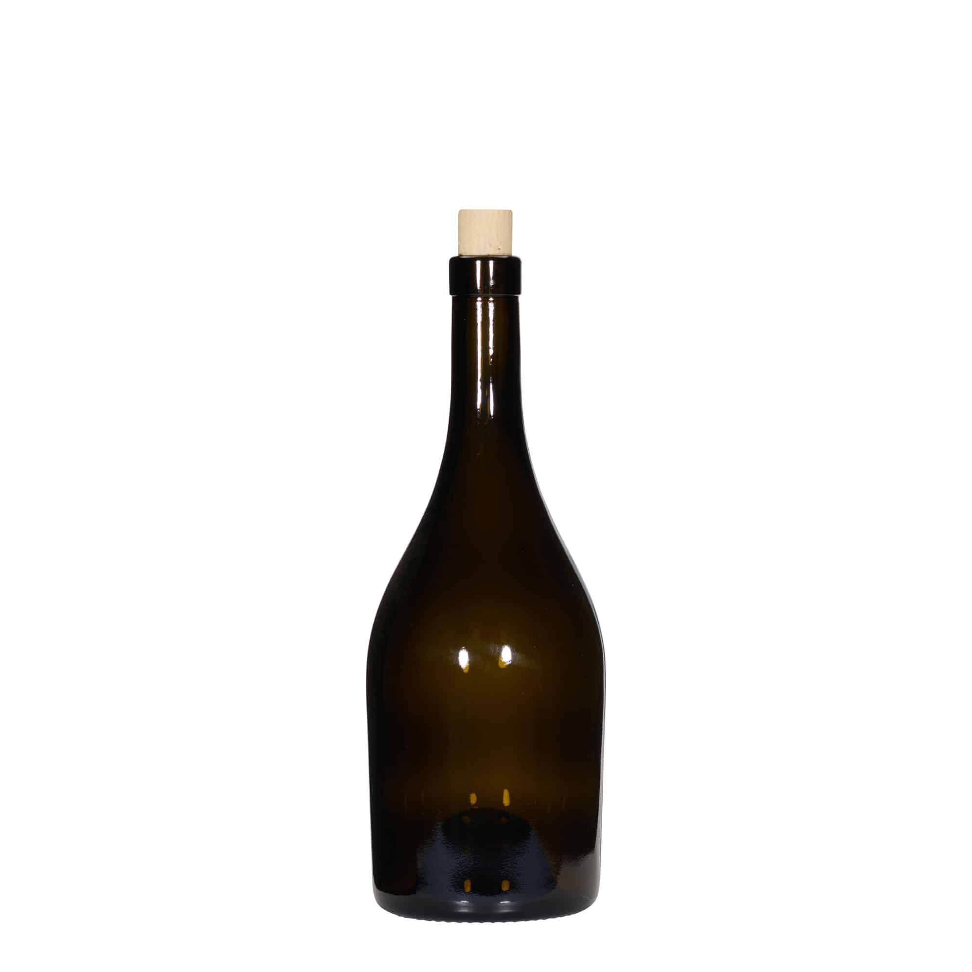 750 ml Şarap Şişesi 'Exclusive', antik yeşil, Ağız: Mantar