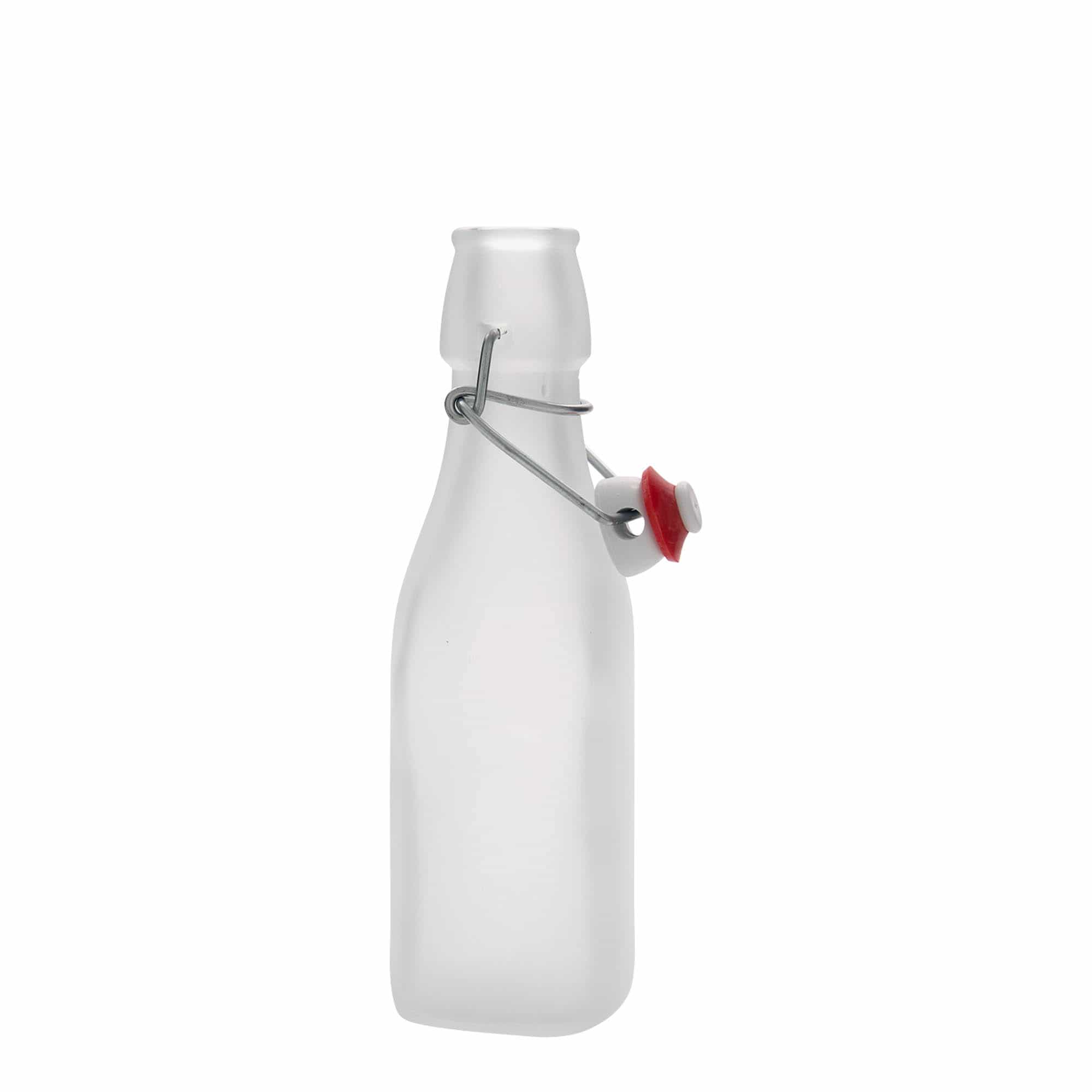 250 ml cam şişe 'Swing, kare, beyaz, ağız: mandallı kapak