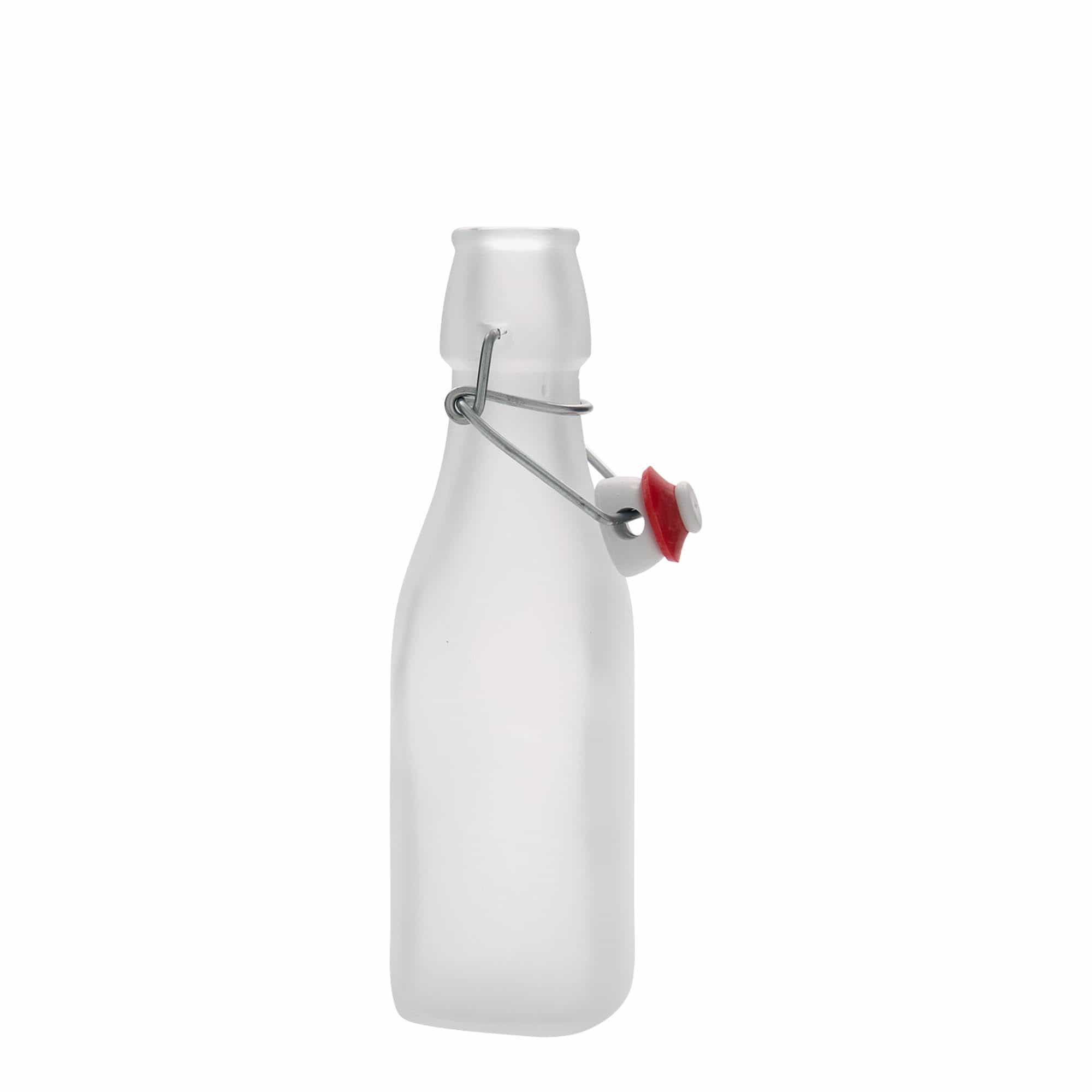 250 ml cam şişe 'Swing, kare, beyaz, ağız: mandallı kapak