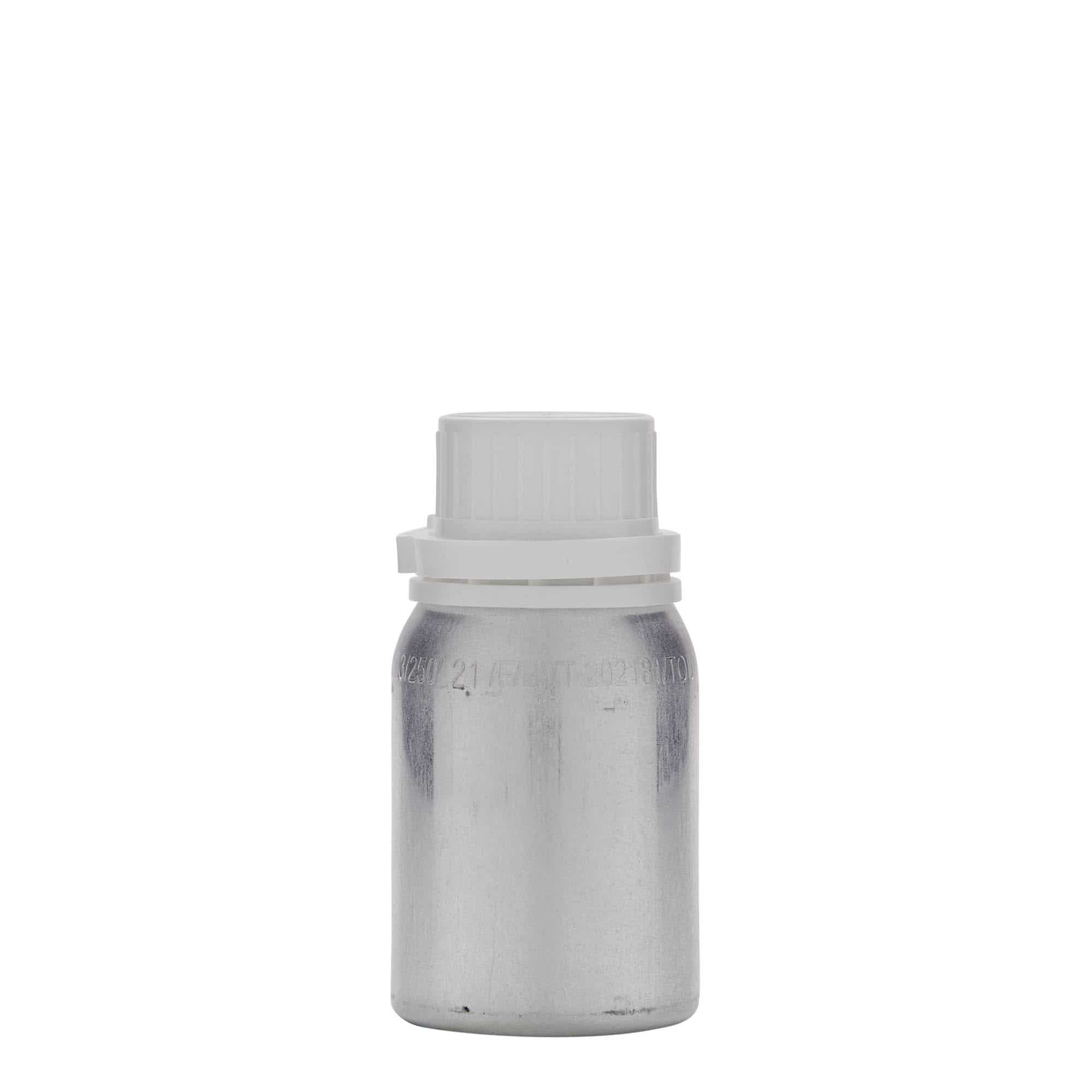 125 ml alüminyum şişe, metal, gümüş, ağız: DIN 32