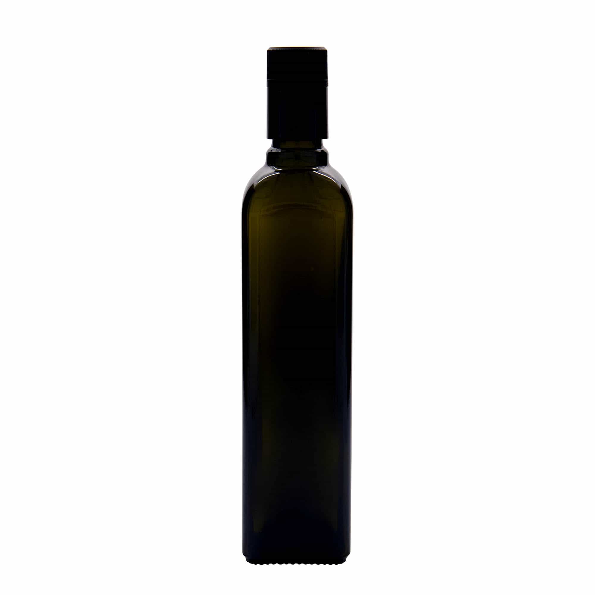 500 ml Sirke-/Yağ Şişesi 'Quadra', Cam, kare, antik yeşil, Ağız: DOP
