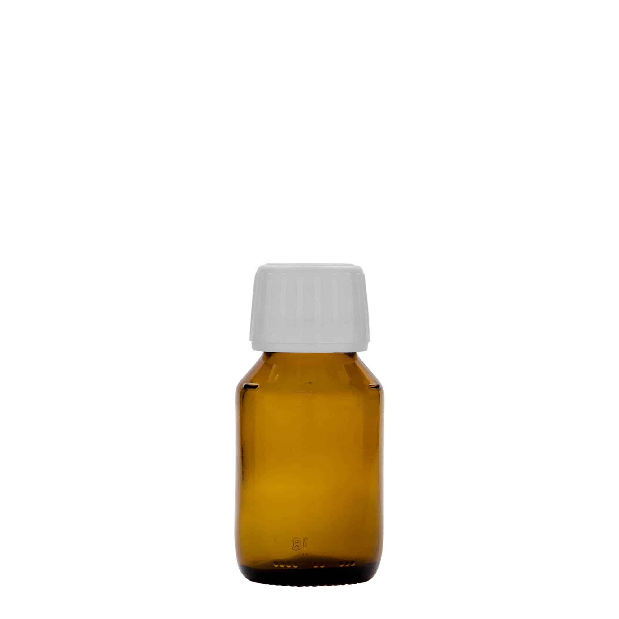 50 ml tıbbi şişe, kahverengi, cam, ağız: PP 28