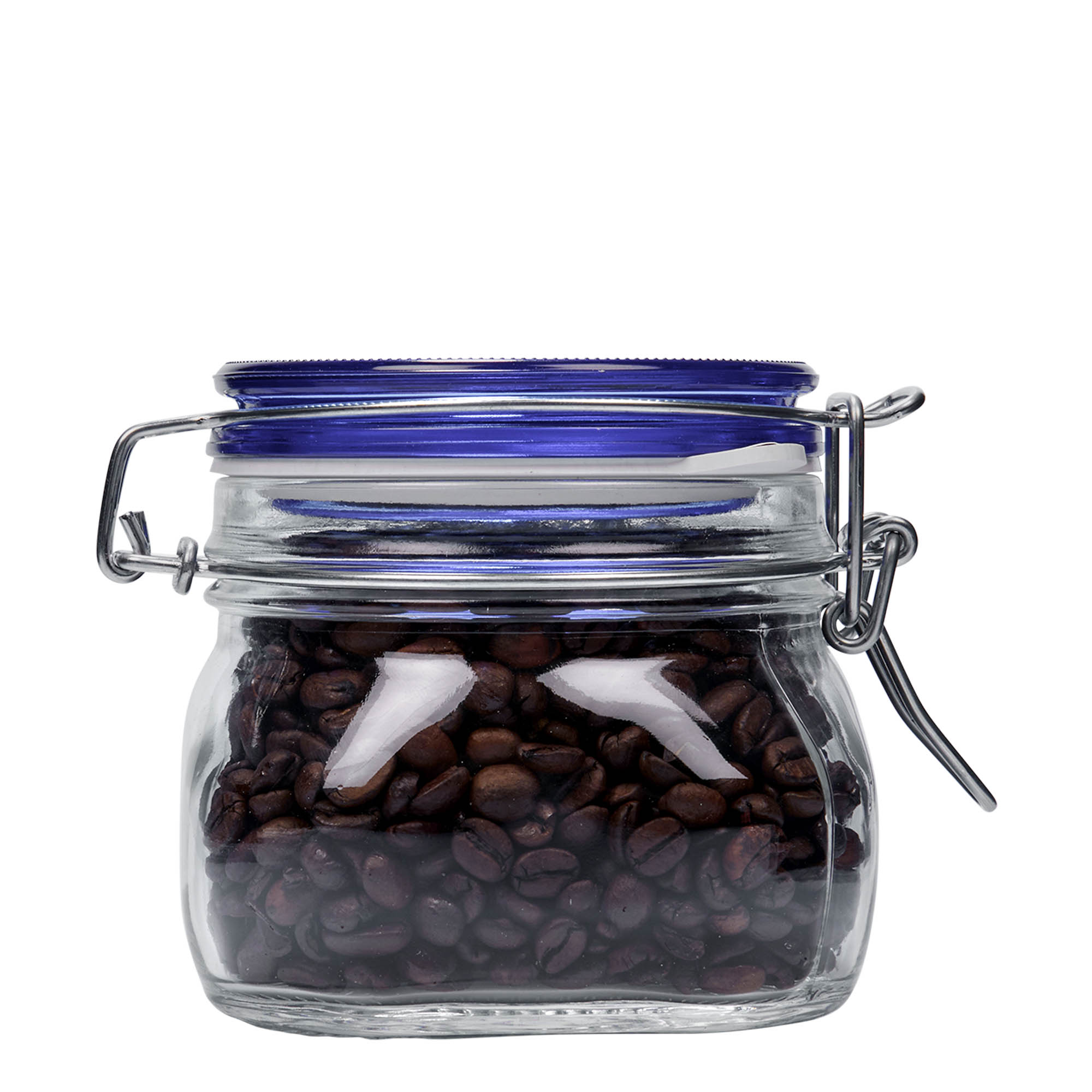 500 ml Tel kapaklı kavanoz 'Fido' Mavi Kapak, kare, ağız: Tel kapaklı kapatma