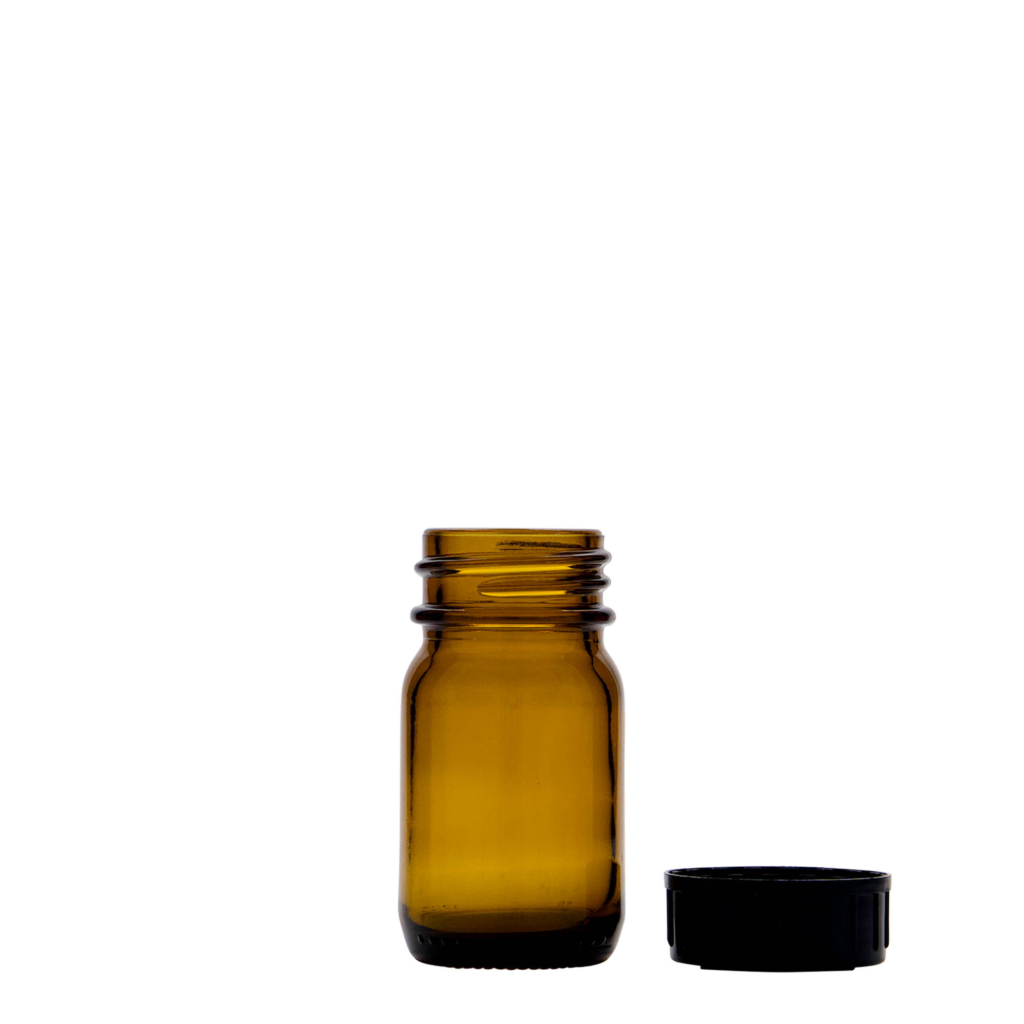 30 ml geniş ağızlı cam, kahverengi, ağız çapı: DIN 32