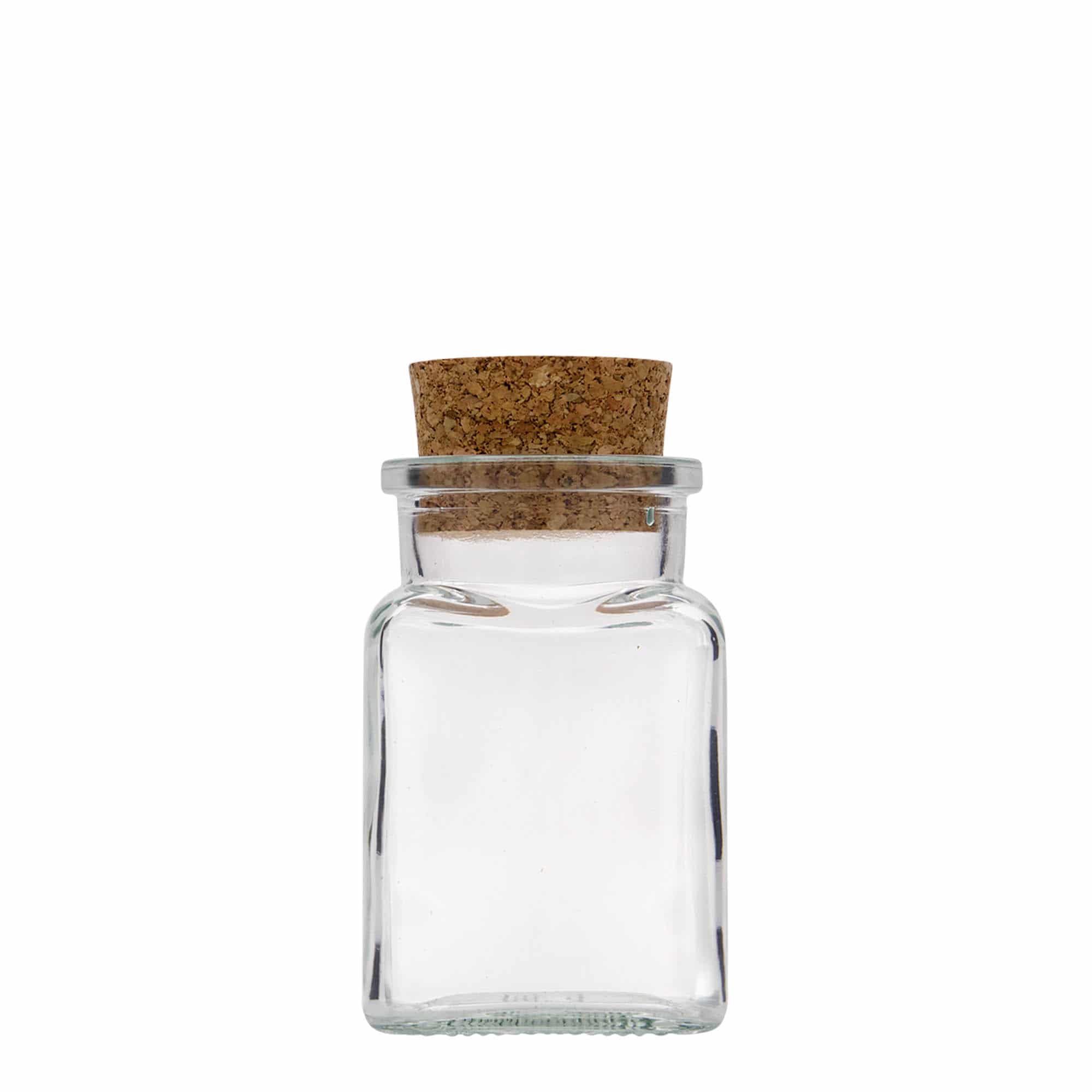 150 ml mantar kapaklı cam, kare, ağız: mantar