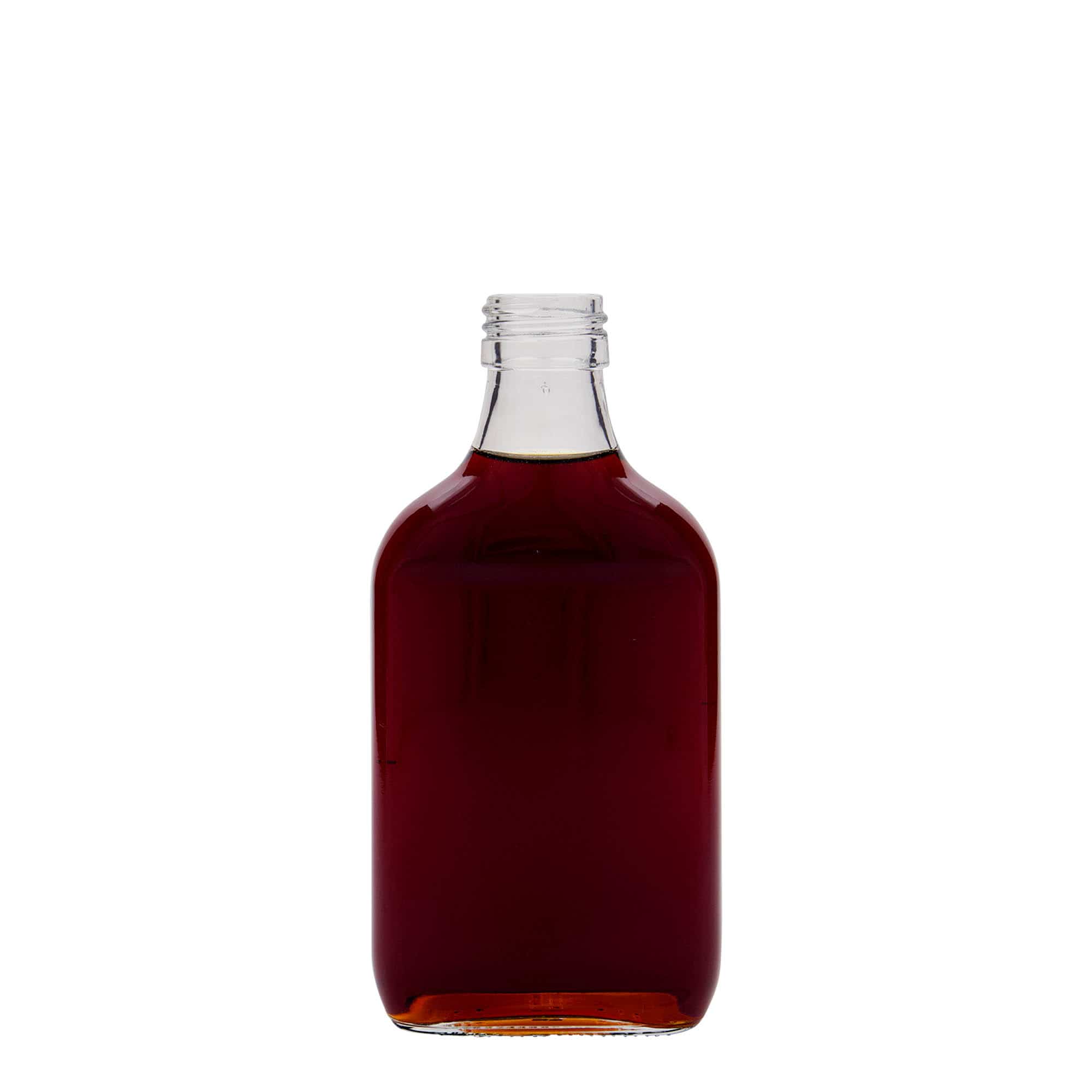 200 ml cep şişesi, dikdörtgen, cam, ağız: PP 28