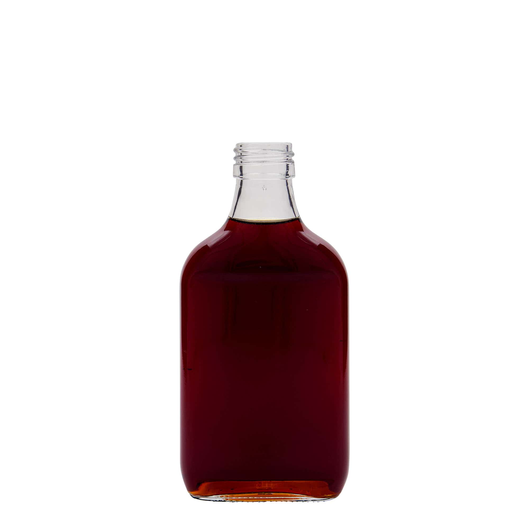 200 ml cep şişesi, dikdörtgen, cam, ağız: PP 28 200 ml cep şişesi, dikdörtgen, cam, ağız: PP 28