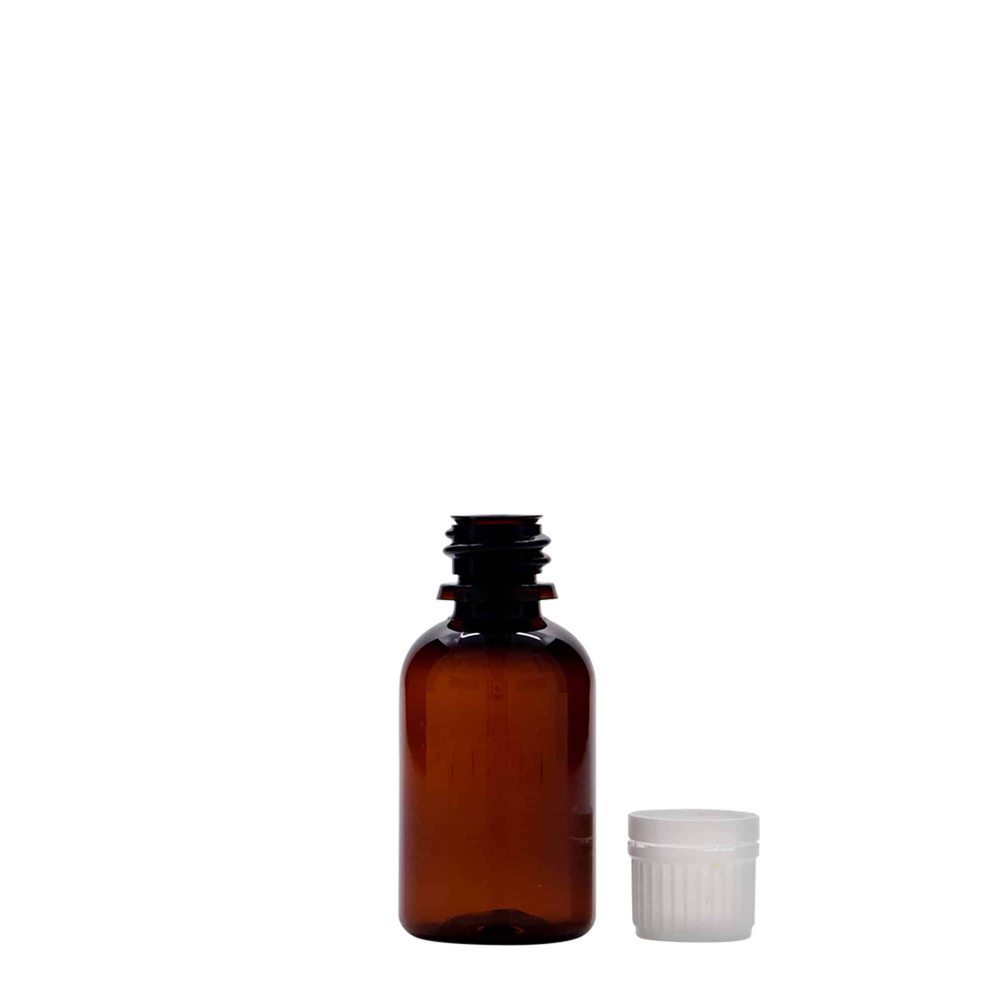 30 ml PET tıbbi şişe 'Easy Living', kahverengi, plastik, ağız: DIN 18