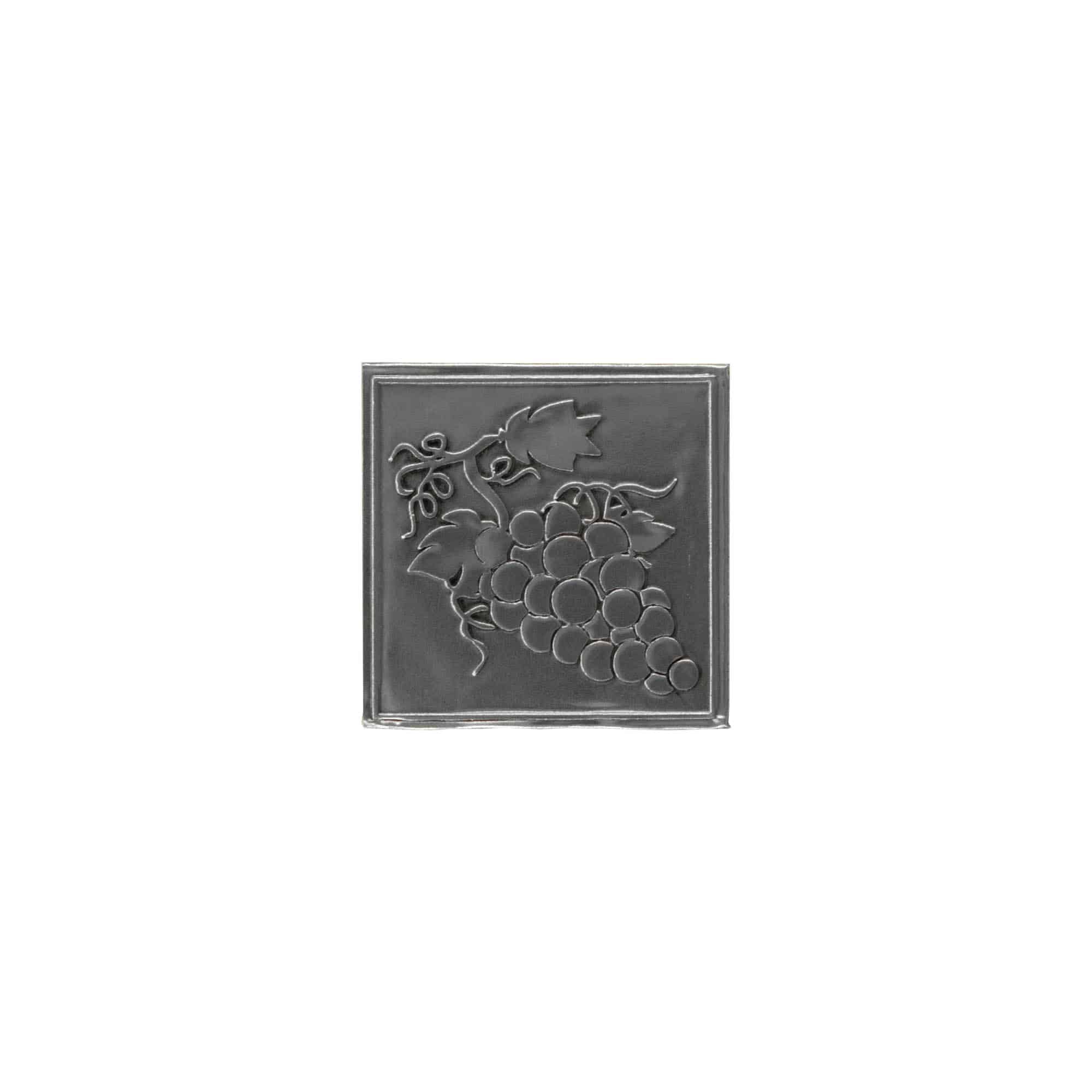Kurşun etiketi 'Üzüm', kare, metal, gümüş renk
