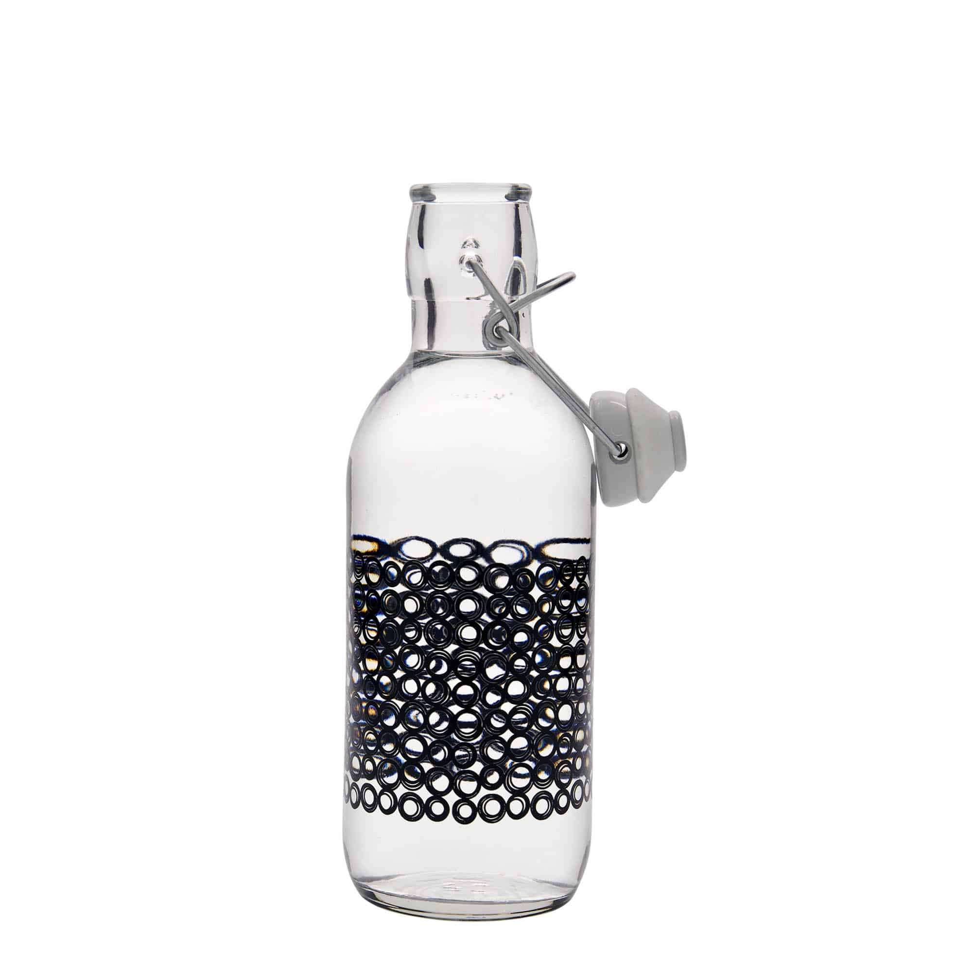 500 ml cam şişe 'Emilia', motif: Circola nero, ağız: mandallı kapak