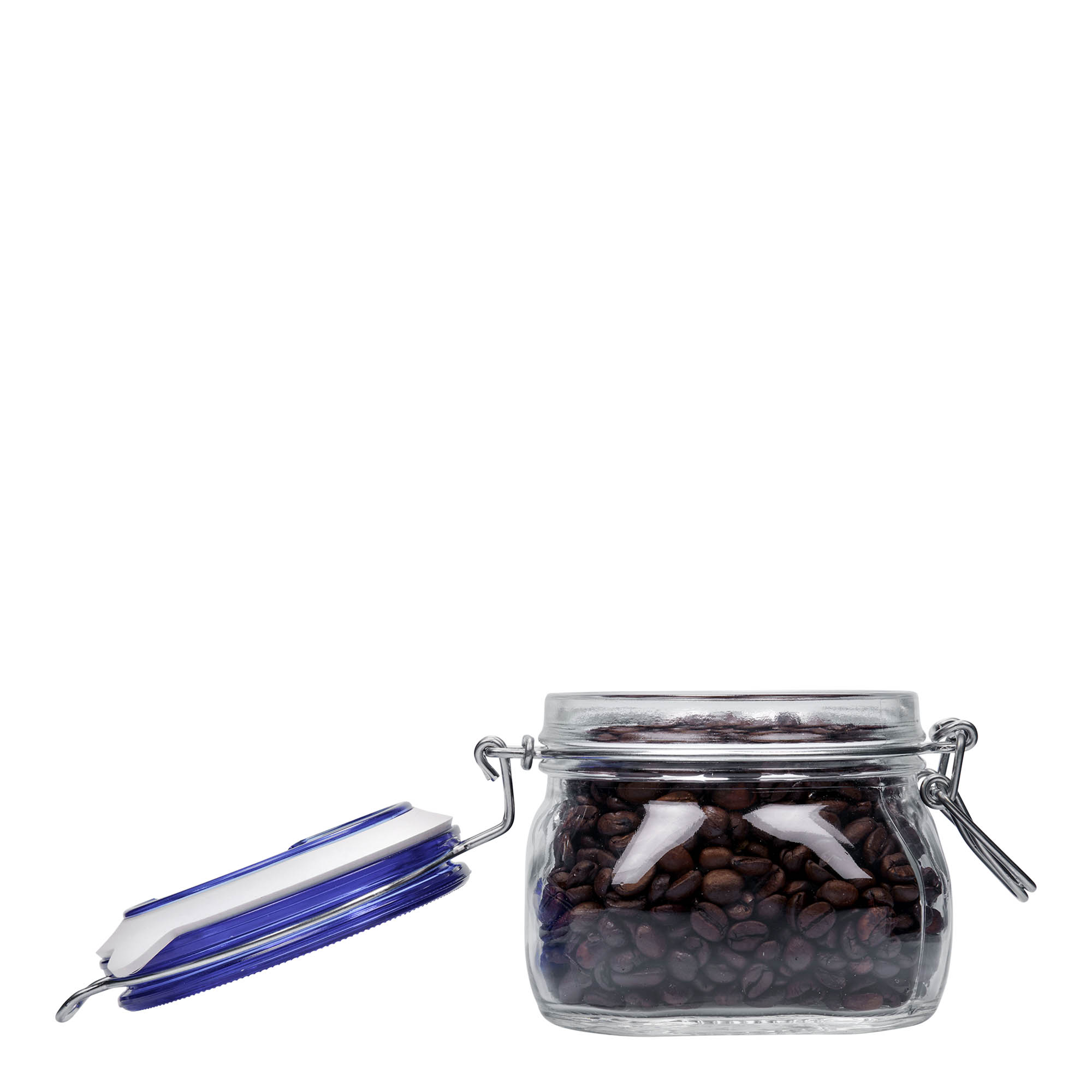 500 ml Tel kapaklı kavanoz 'Fido' Mavi Kapak, kare, ağız: Tel kapaklı kapatma