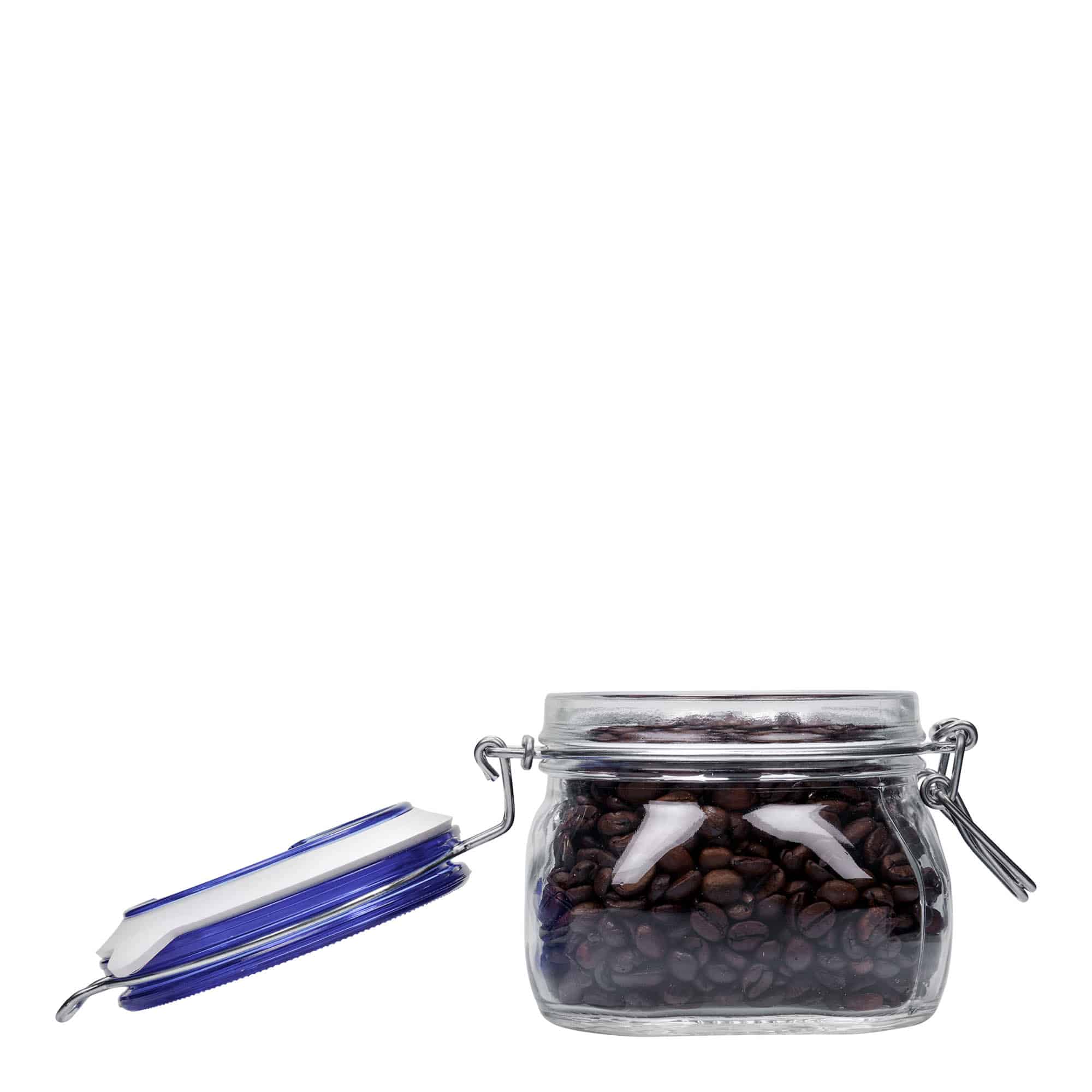 500 ml Tel kapaklı kavanoz 'Fido' Mavi Kapak, kare, ağız: Tel kapaklı kapatma 500 ml Tel kapaklı kavanoz 'Fido' Mavi Kapak, kare, ağız: Tel kapaklı kapatma