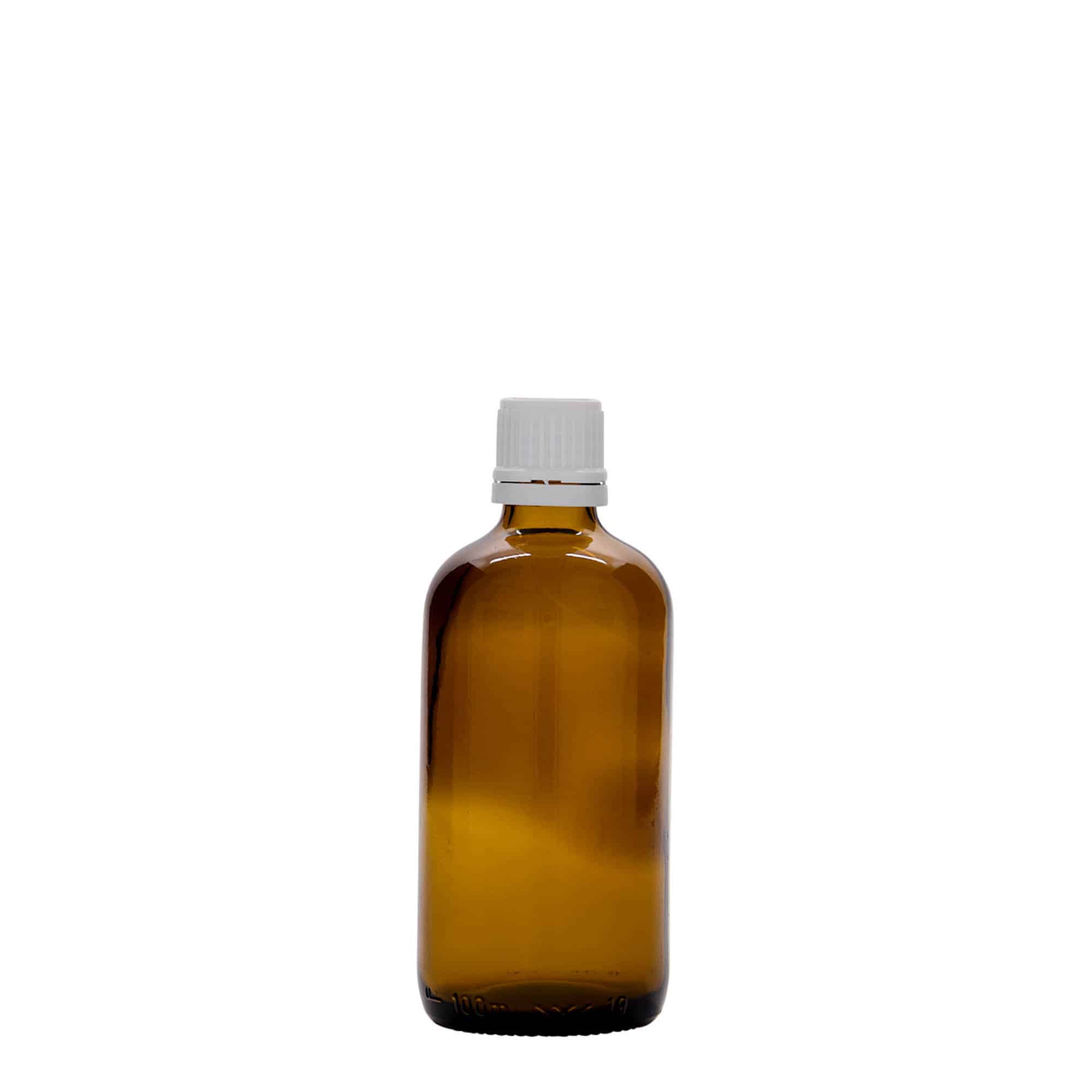 100 ml tıbbi şişe, cam, kahverengi, ağız: DIN 18