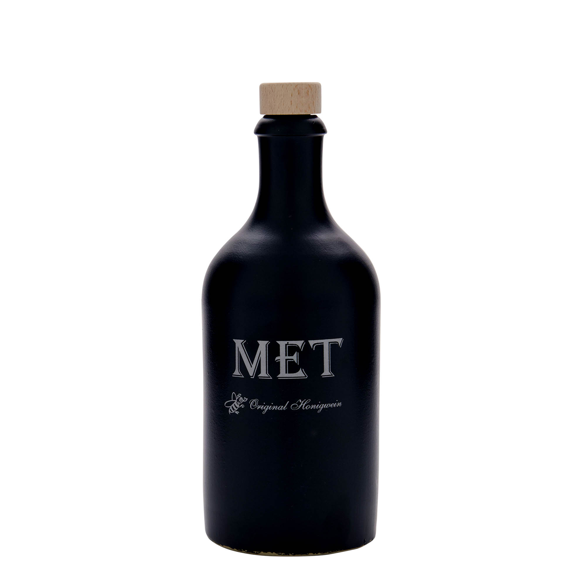 500 ml Toprak Sürahi, Motif: Met, Porselen, siyah, Ağız: Mantar